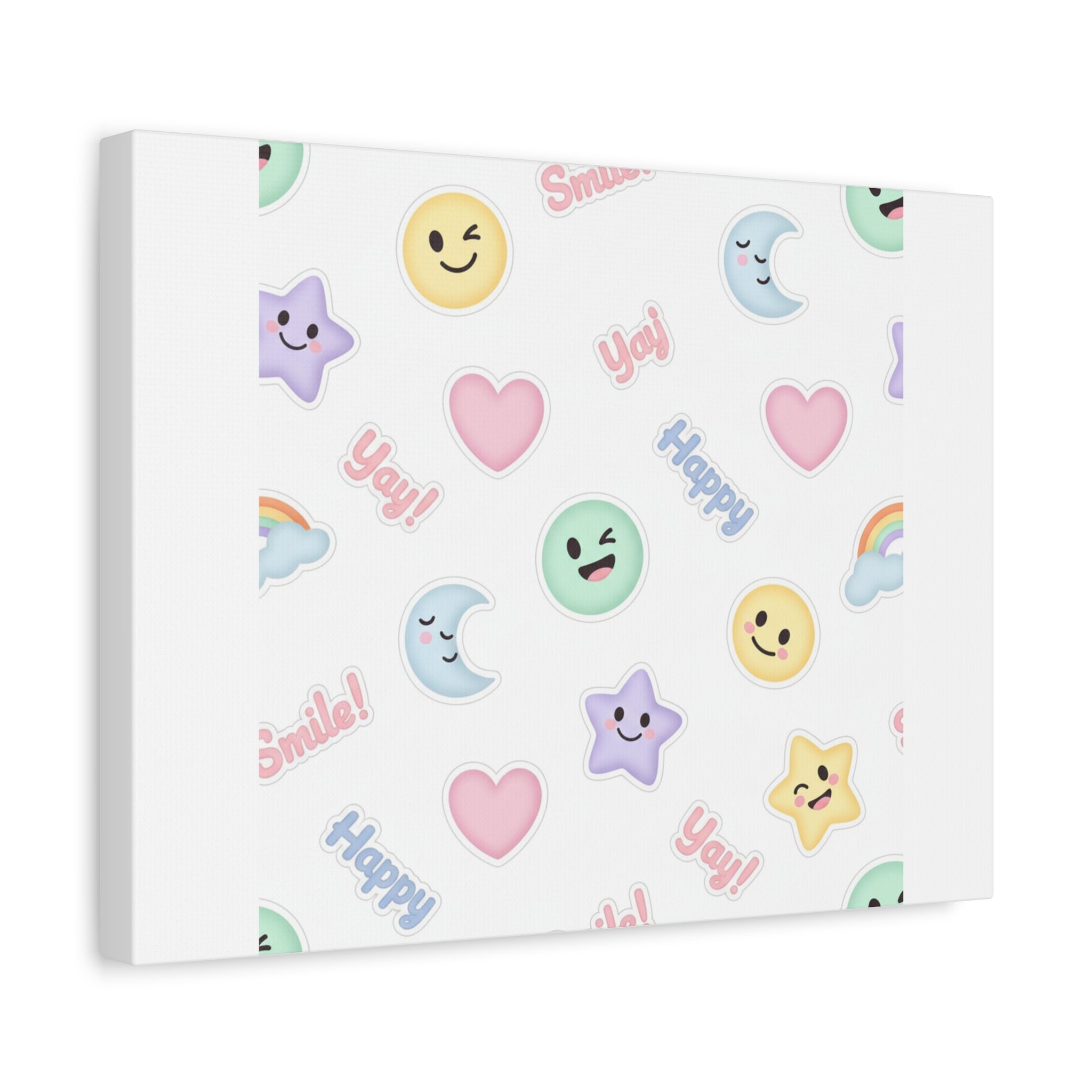 Hand-Drawn Emoticon Pattern Canvas | Cute Emoji Sticker Pastel Print
