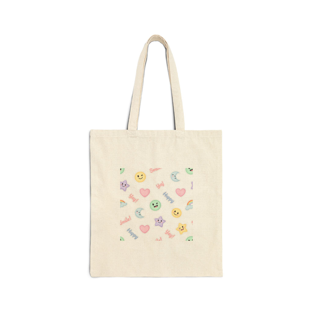 Hand-Drawn Emoticon Pattern Tote | Cute Emoji Sticker Repeat Print