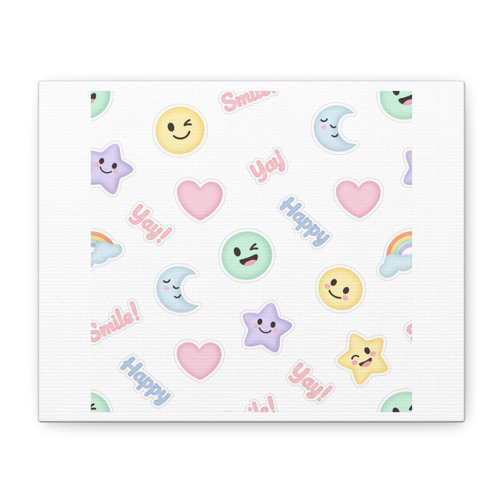 Hand-Drawn Emoticon Pattern Canvas | Cute Emoji Sticker Pastel Print