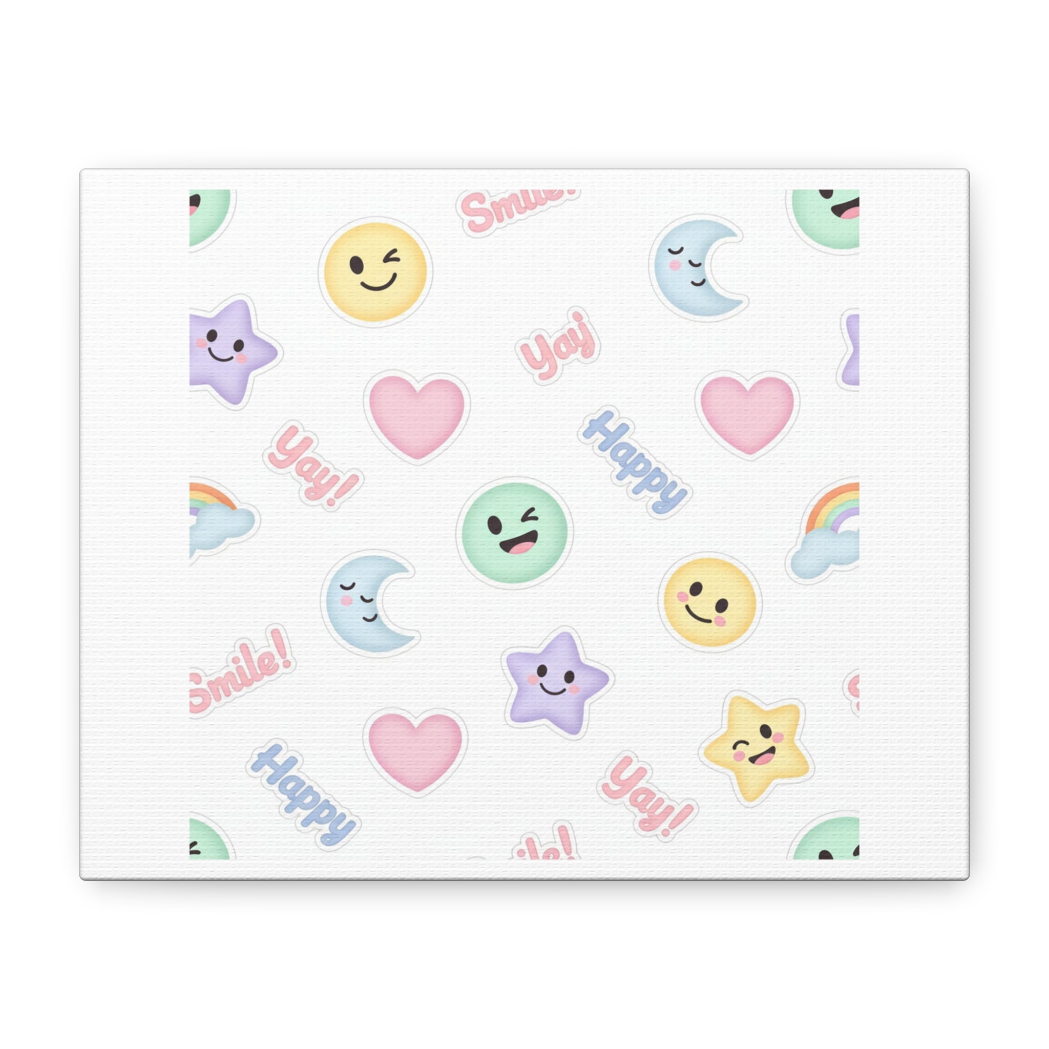 Hand-Drawn Emoticon Pattern Canvas | Cute Emoji Sticker Pastel Print