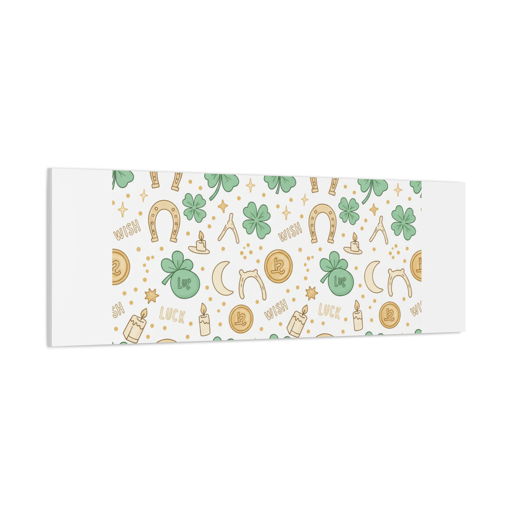 Lucky Charm Sticker Pattern Canvas, Mint Gold Talisman Print