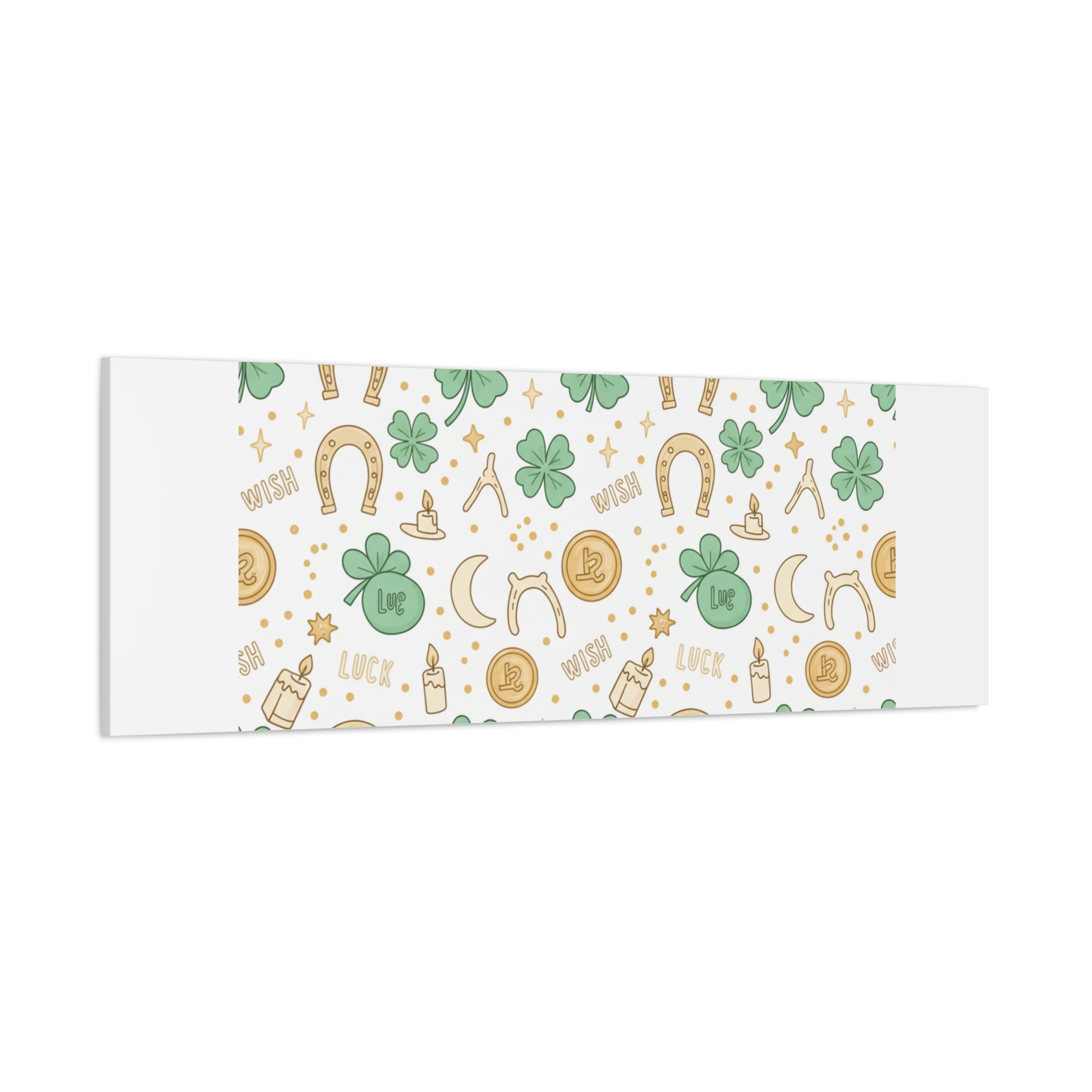 Lucky Charm Sticker Pattern Canvas, Mint Gold Talisman Print