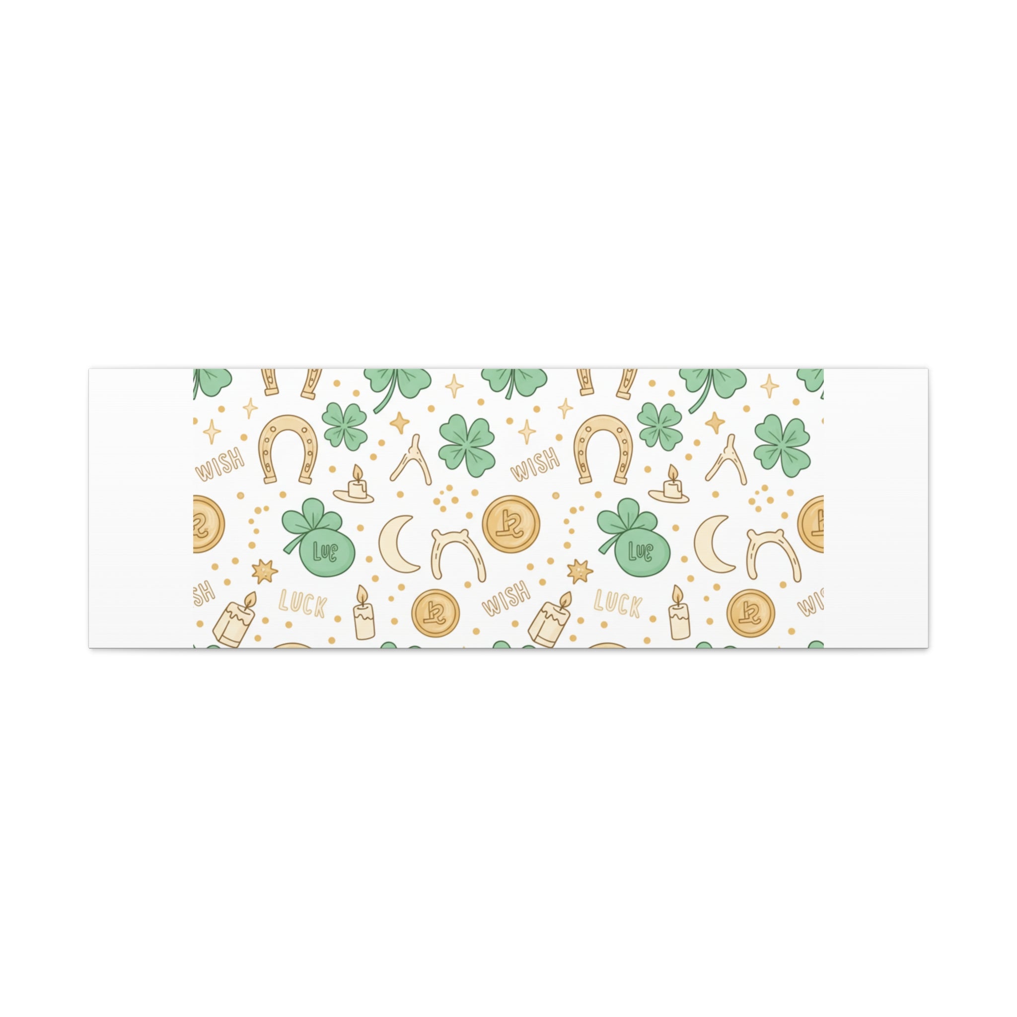 Lucky Charm Sticker Pattern Canvas, Mint Gold Talisman Print