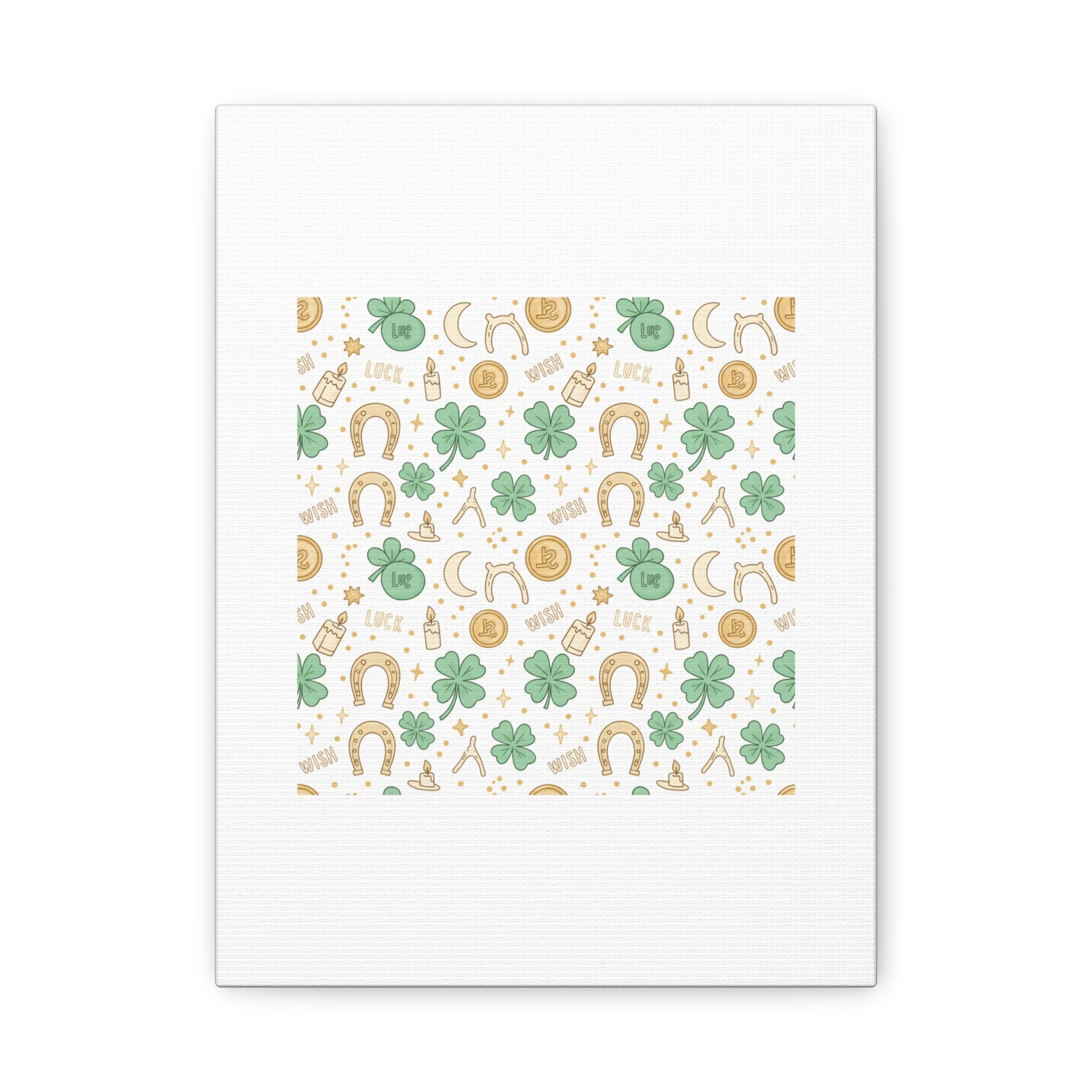 Lucky Charm Sticker Pattern Canvas, Mint Gold Talisman Print