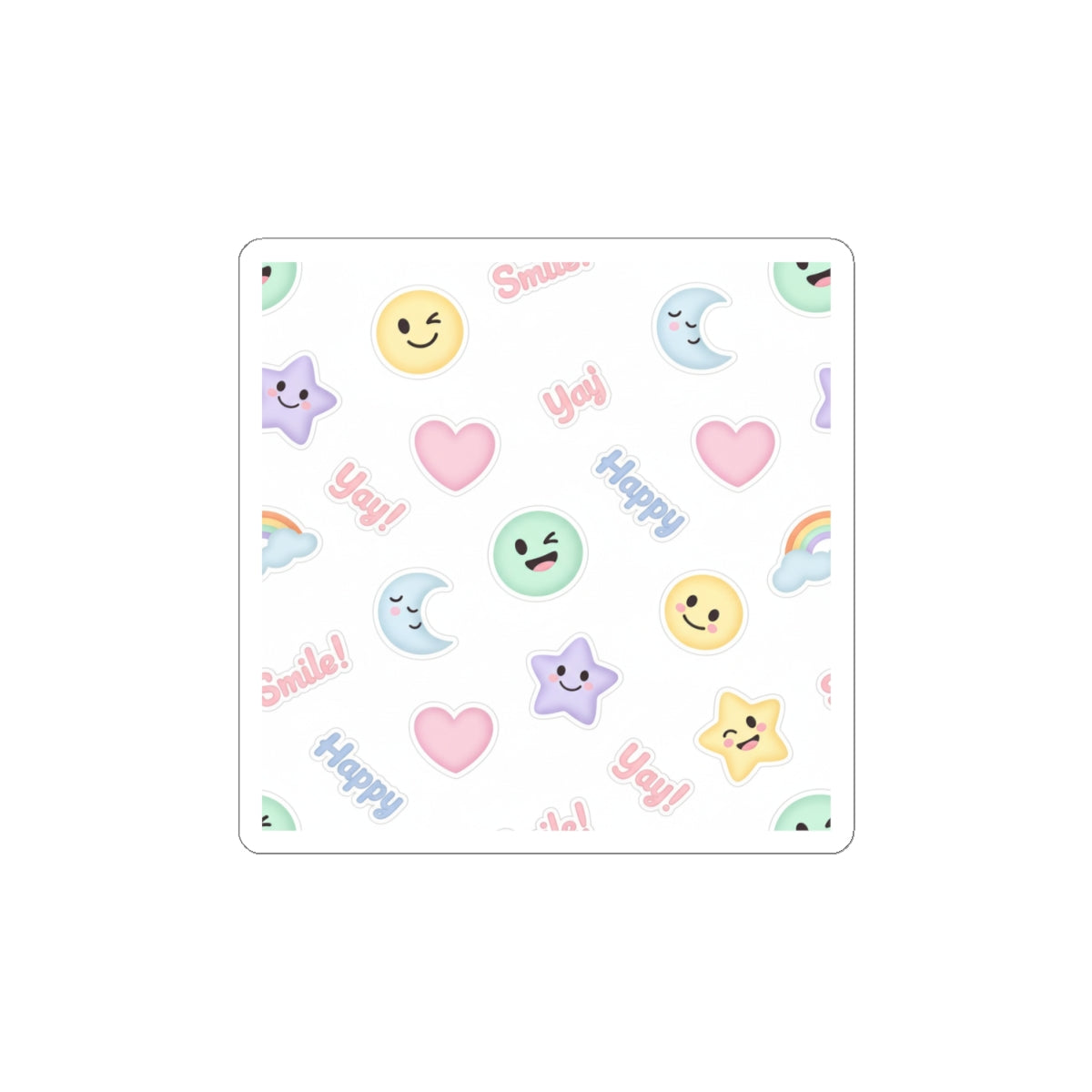 Cute Emoticon Pattern Kiss-Cut Stickers | Pastel Doodle Emoji Repeat