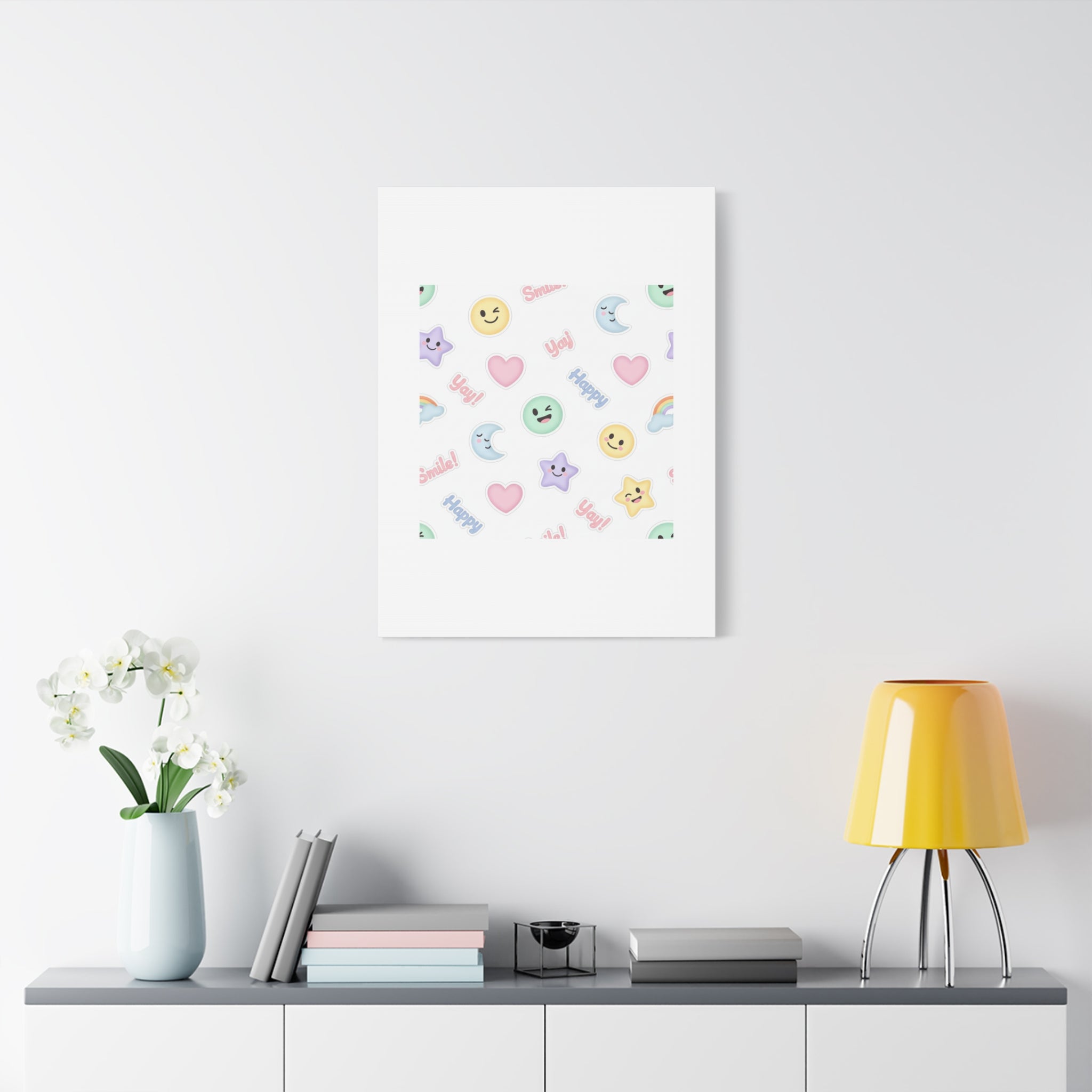 Hand-Drawn Emoticon Pattern Canvas | Cute Emoji Sticker Pastel Print