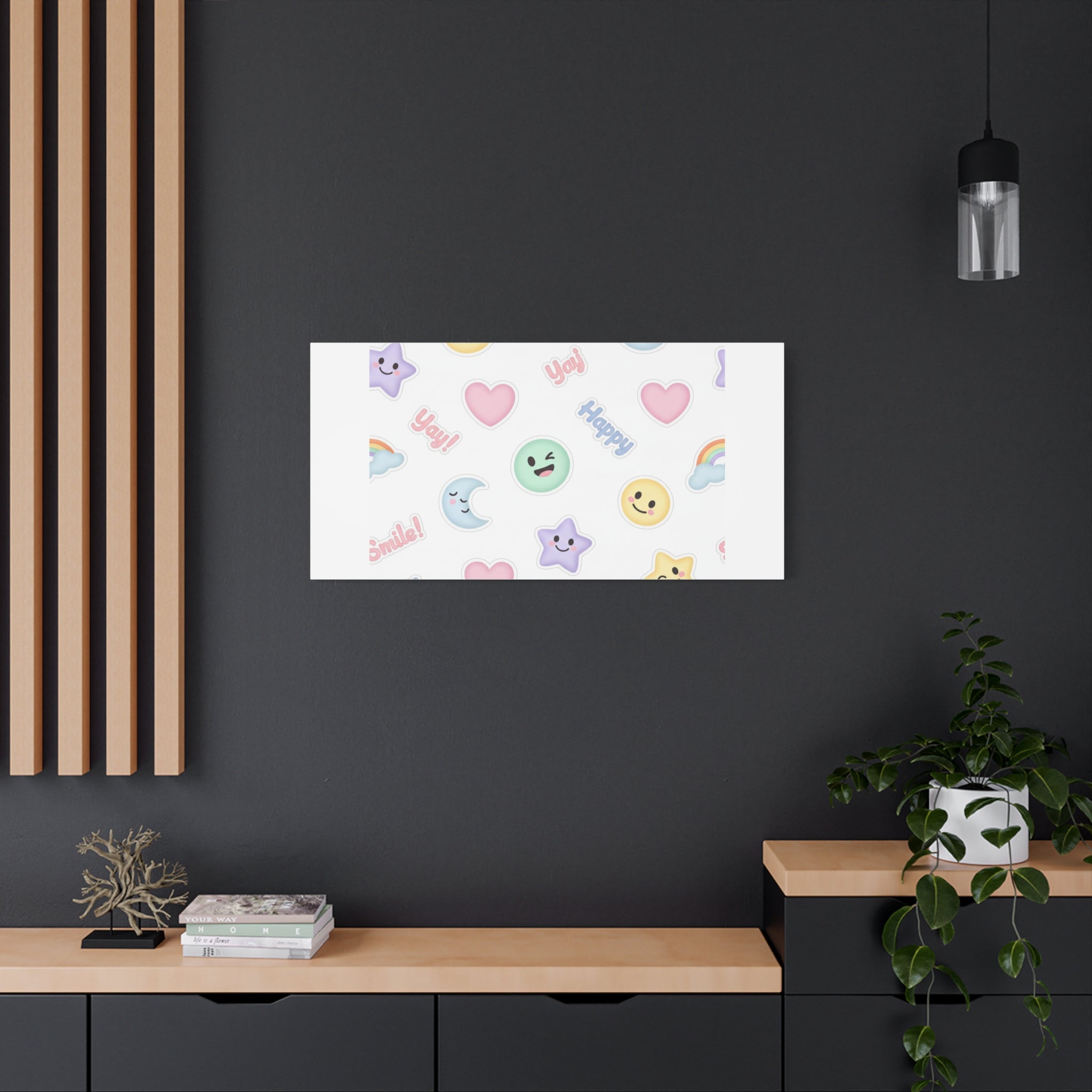 Hand-Drawn Emoticon Pattern Canvas | Cute Emoji Sticker Pastel Print