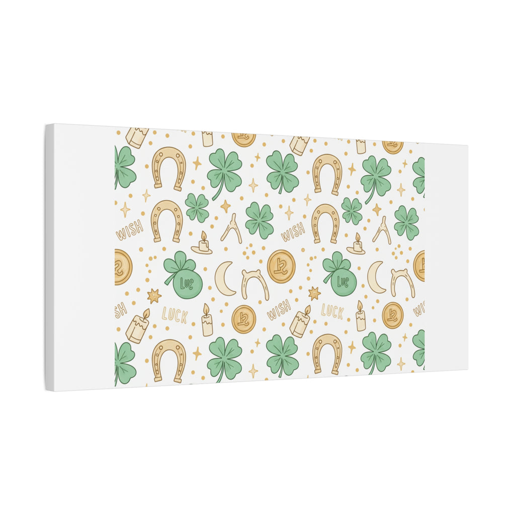 Lucky Charm Sticker Pattern Canvas, Mint Gold Talisman Print