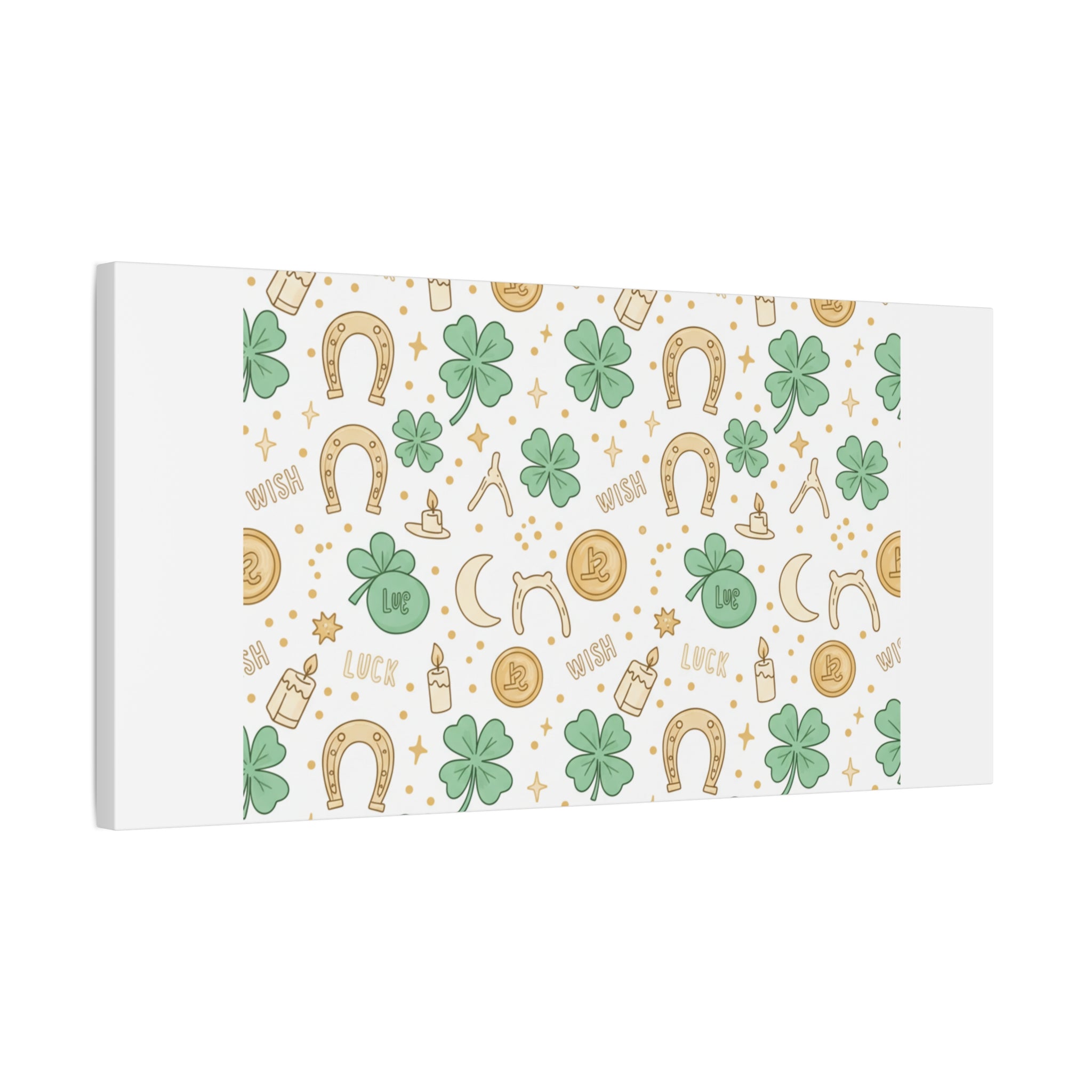 Lucky Charm Sticker Pattern Canvas, Mint Gold Talisman Print