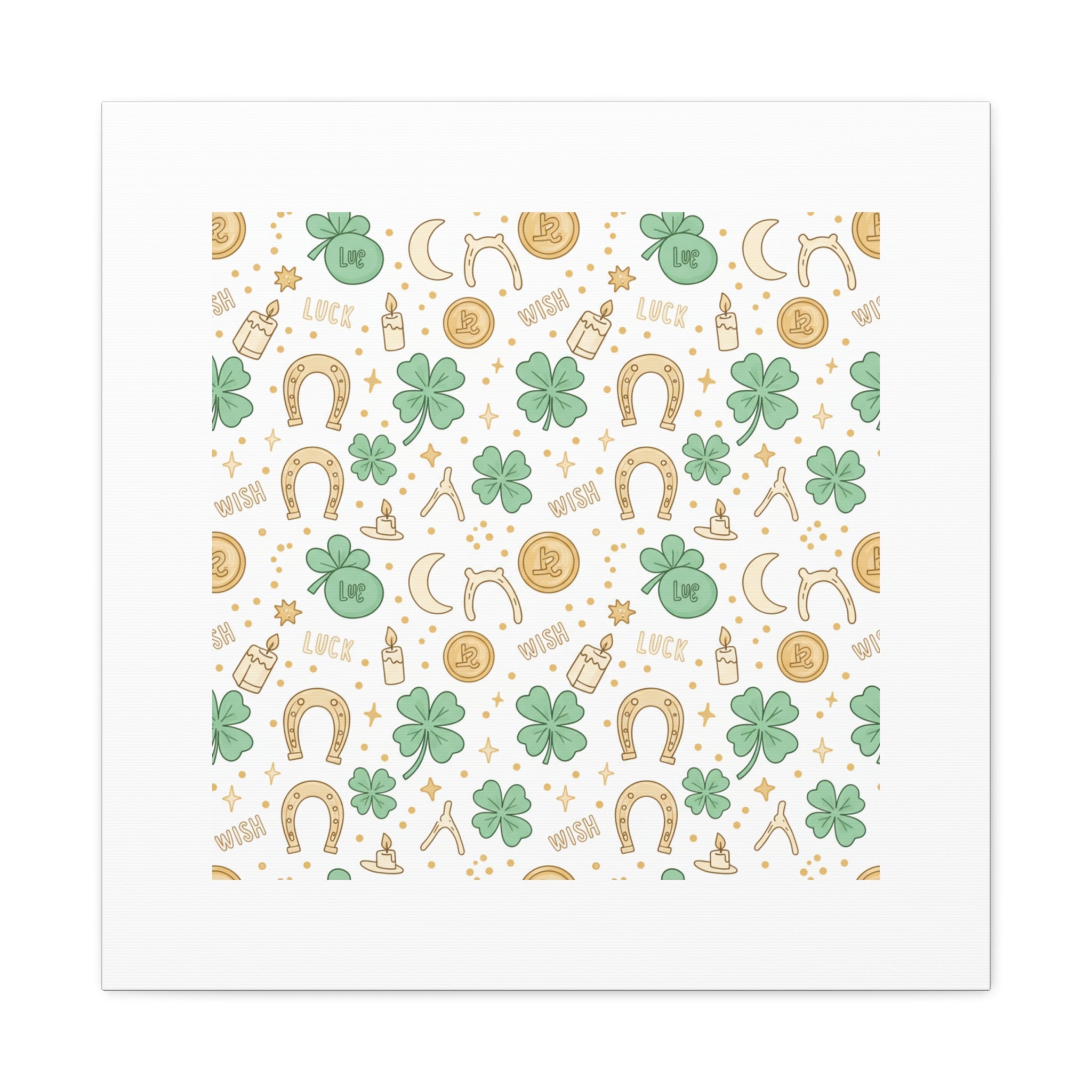 Lucky Charm Sticker Pattern Canvas, Mint Gold Talisman Print