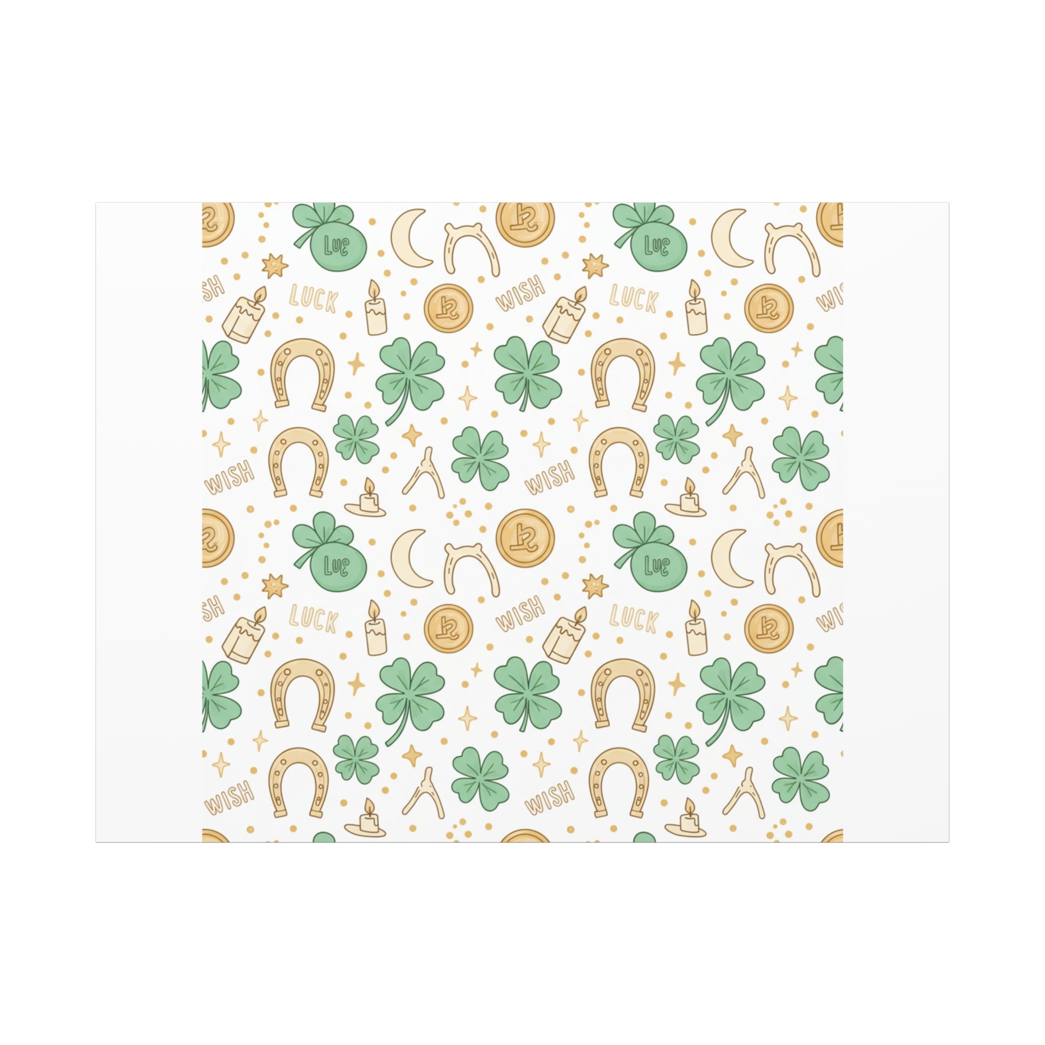 Lucky Charm Sticker Pattern Canvas, Mint Gold Talisman Print