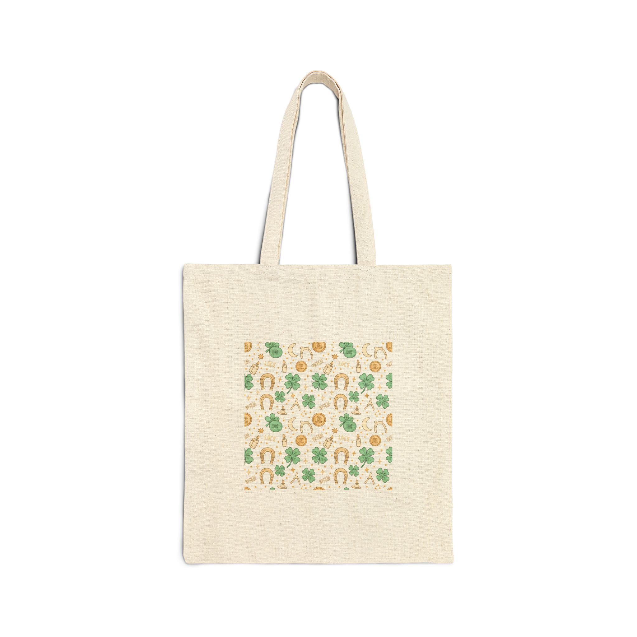 Lucky charm sticker pattern Tote | mint gold good luck symbol print