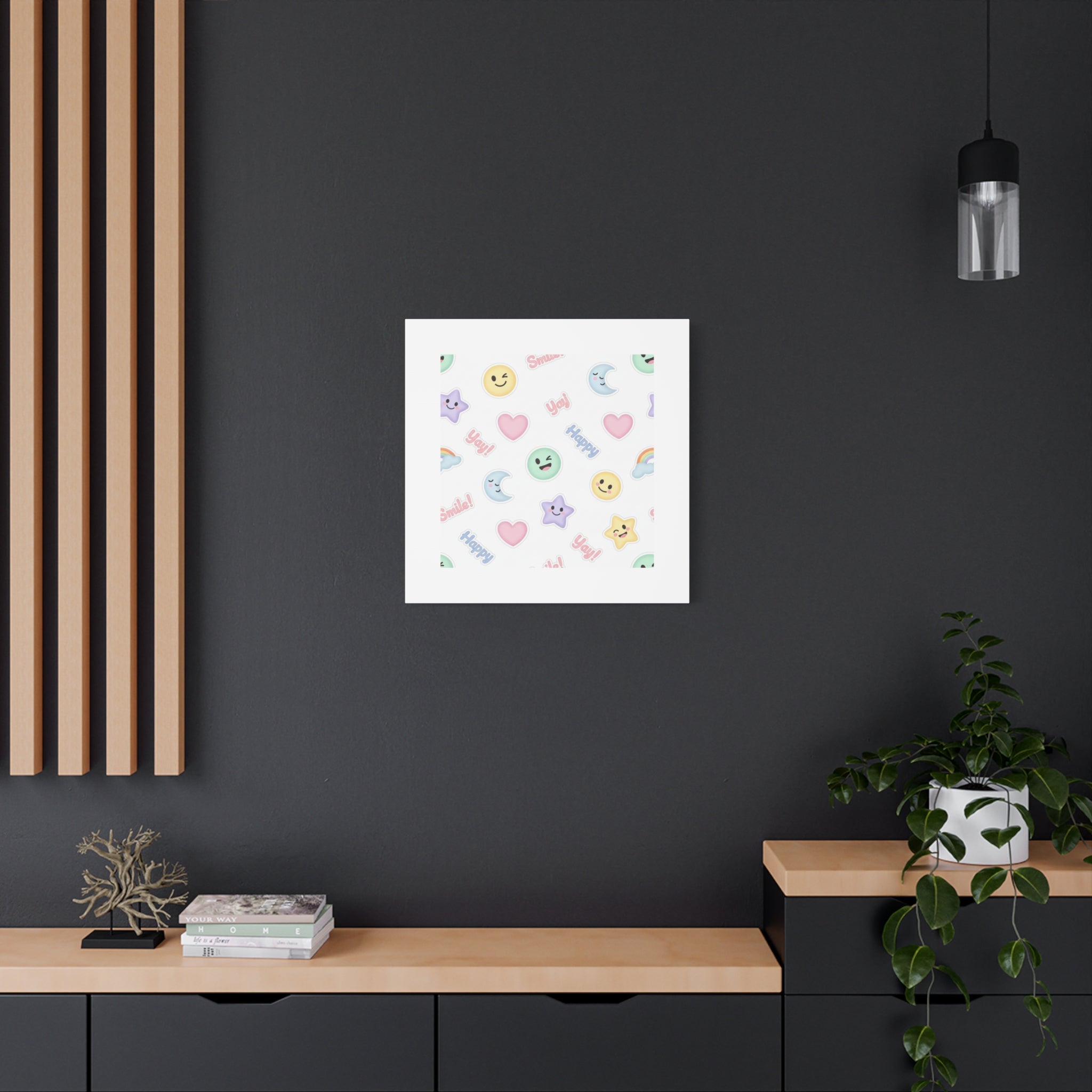 Hand-Drawn Emoticon Pattern Canvas | Cute Emoji Sticker Pastel Print