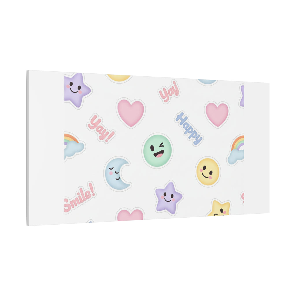 Hand-Drawn Emoticon Pattern Canvas | Cute Emoji Sticker Pastel Print