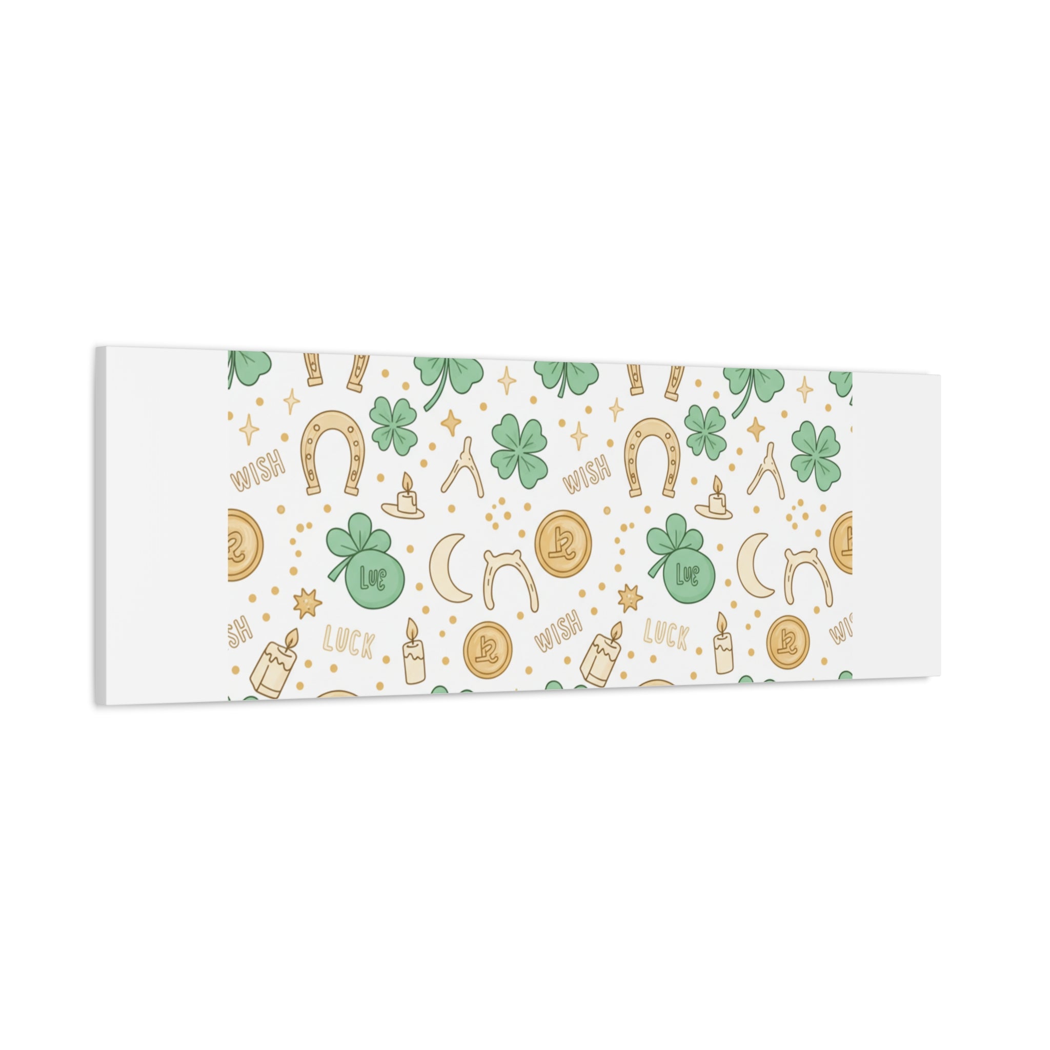 Lucky Charm Sticker Pattern Canvas, Mint Gold Talisman Print