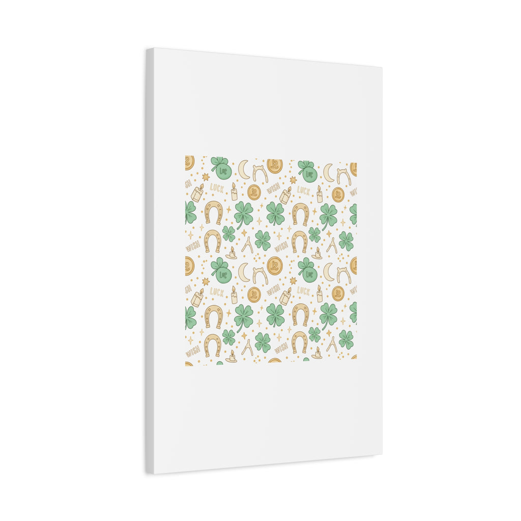 Lucky Charm Sticker Pattern Canvas, Mint Gold Talisman Print