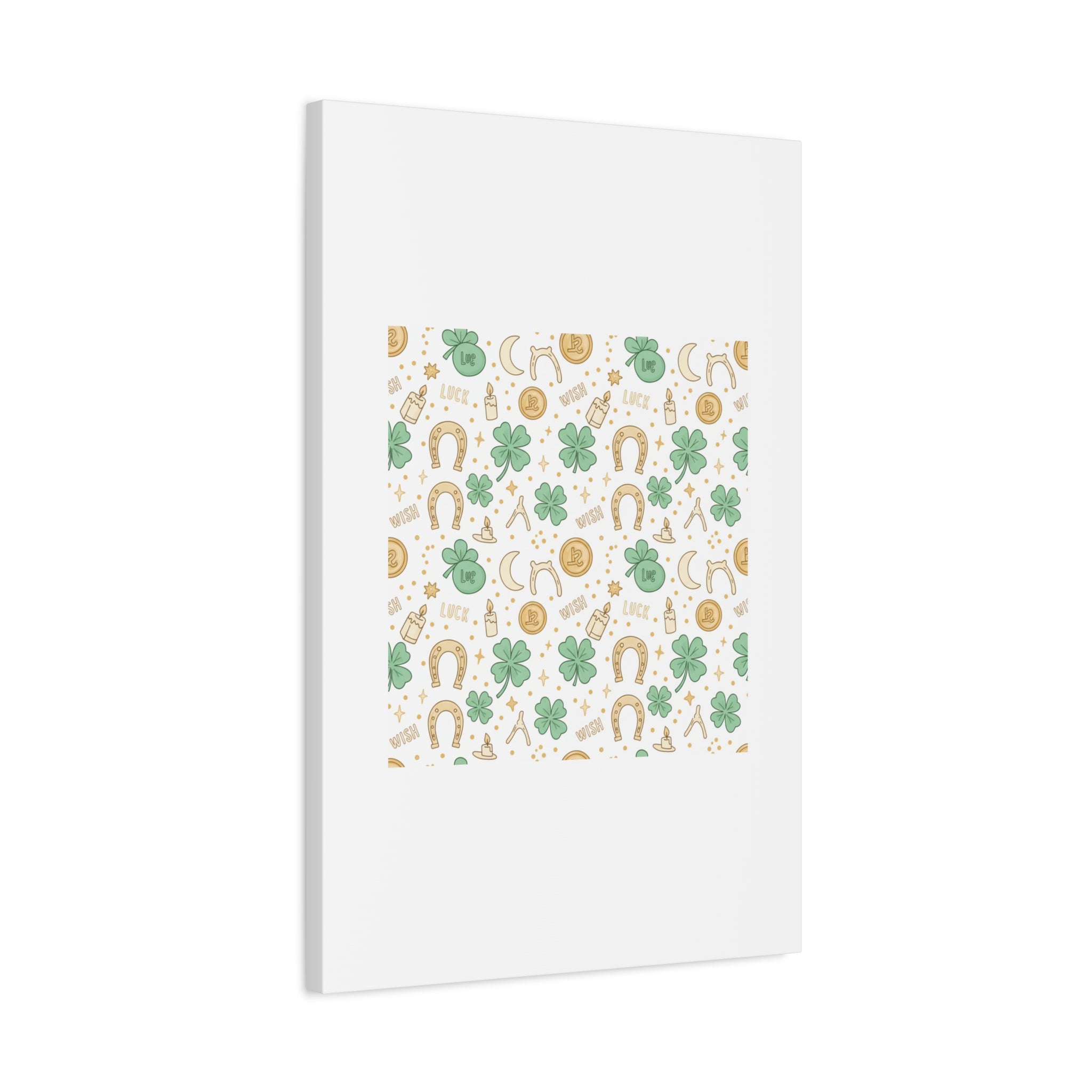 Lucky Charm Sticker Pattern Canvas, Mint Gold Talisman Print