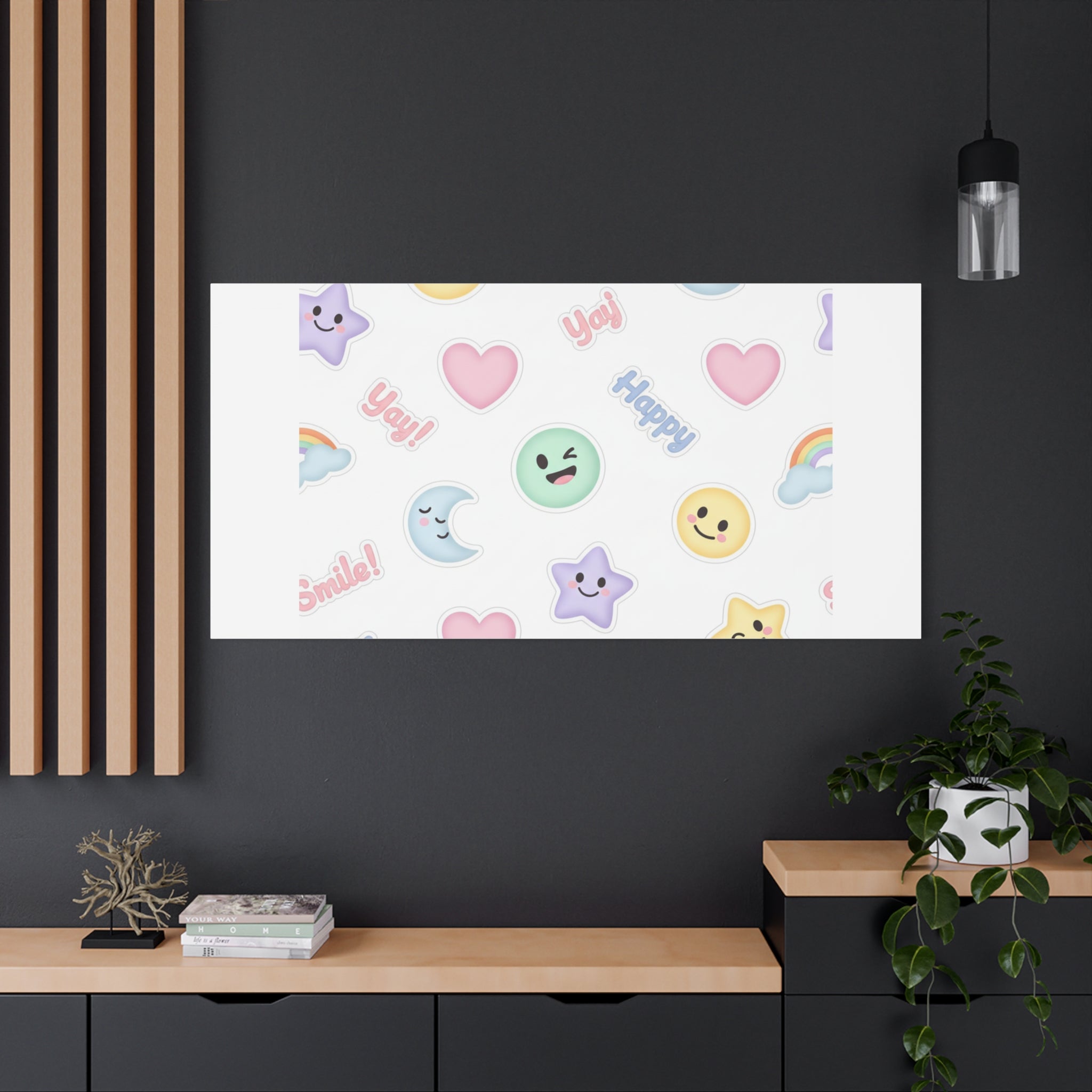 Hand-Drawn Emoticon Pattern Canvas | Cute Emoji Sticker Pastel Print