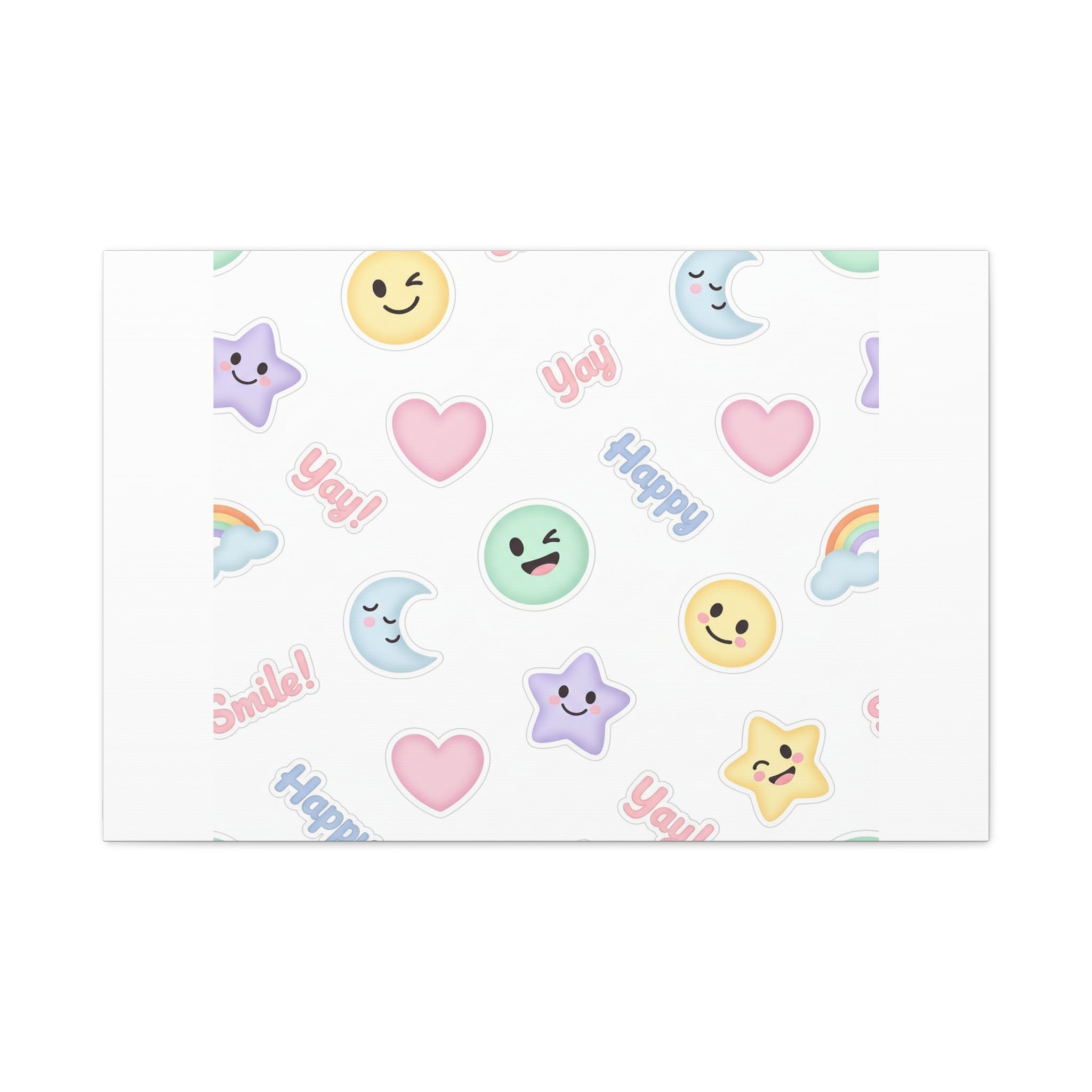 Hand-Drawn Emoticon Pattern Canvas | Cute Emoji Sticker Pastel Print