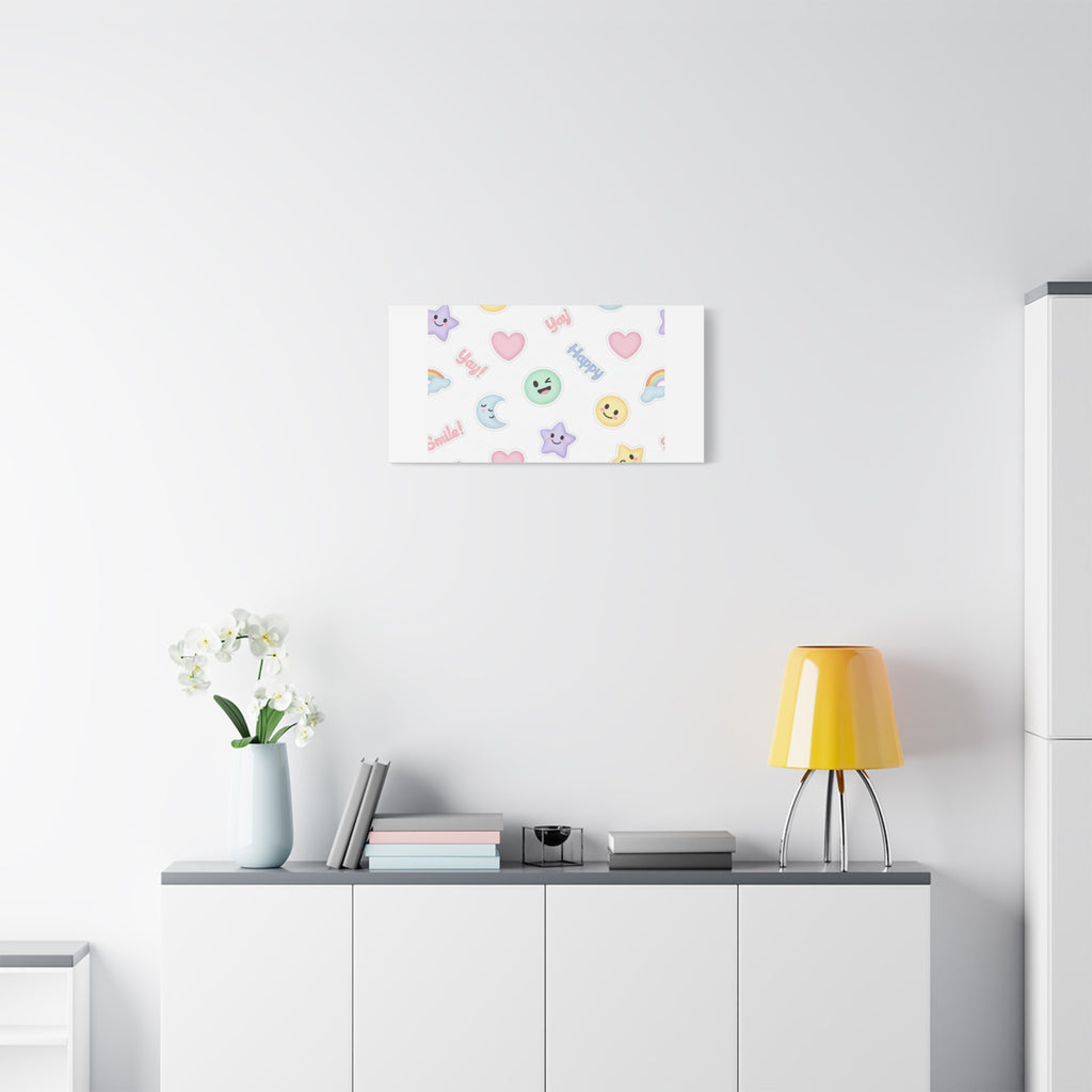 Hand-Drawn Emoticon Pattern Canvas | Cute Emoji Sticker Pastel Print