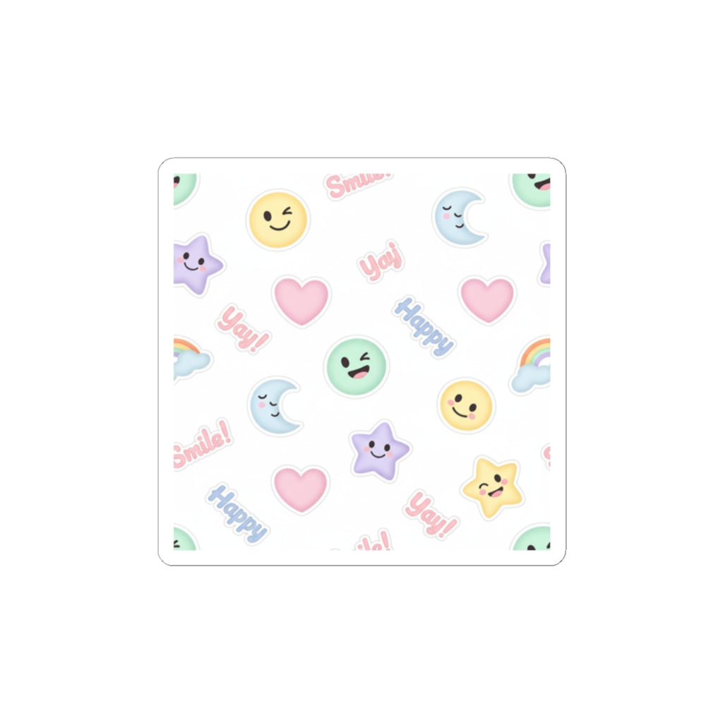 Cute Emoticon Pattern Kiss-Cut Stickers | Pastel Doodle Emoji Repeat