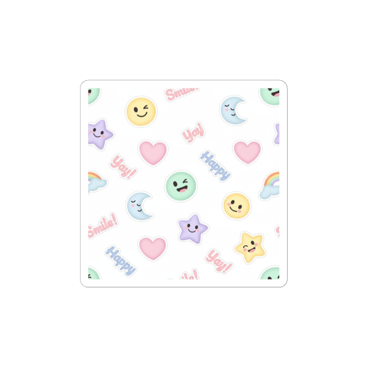 Cute Emoticon Pattern Kiss-Cut Stickers | Pastel Doodle Emoji Repeat