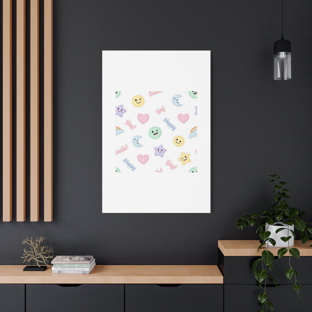 Hand-Drawn Emoticon Pattern Canvas | Cute Emoji Sticker Pastel Print