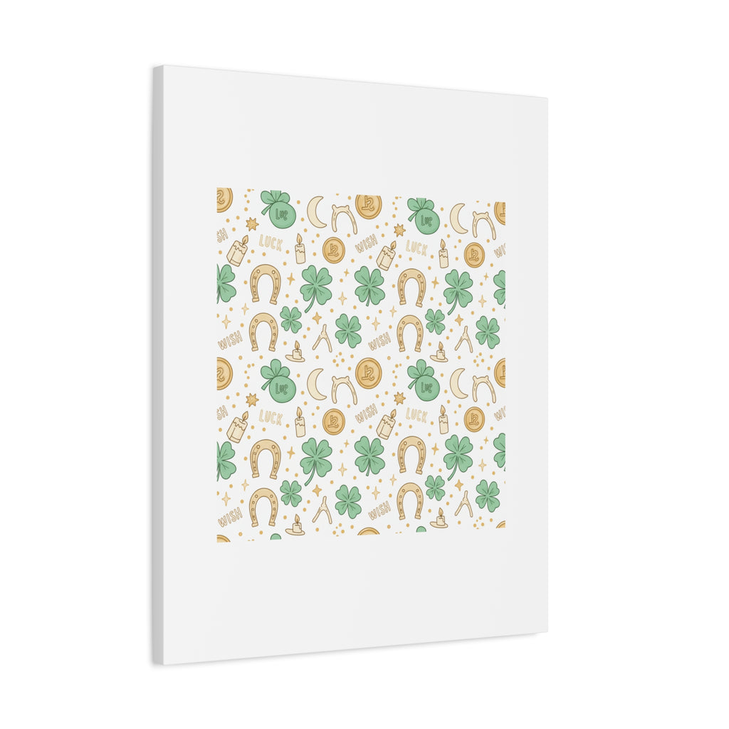 Lucky Charm Sticker Pattern Canvas, Mint Gold Talisman Print