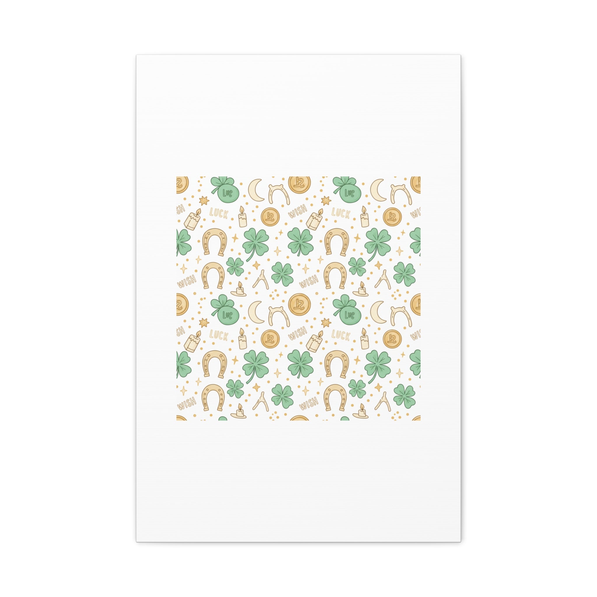 Lucky Charm Sticker Pattern Canvas, Mint Gold Talisman Print