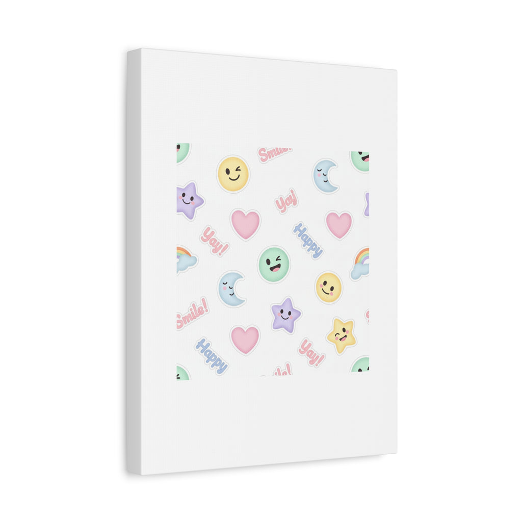 Hand-Drawn Emoticon Pattern Canvas | Cute Emoji Sticker Pastel Print