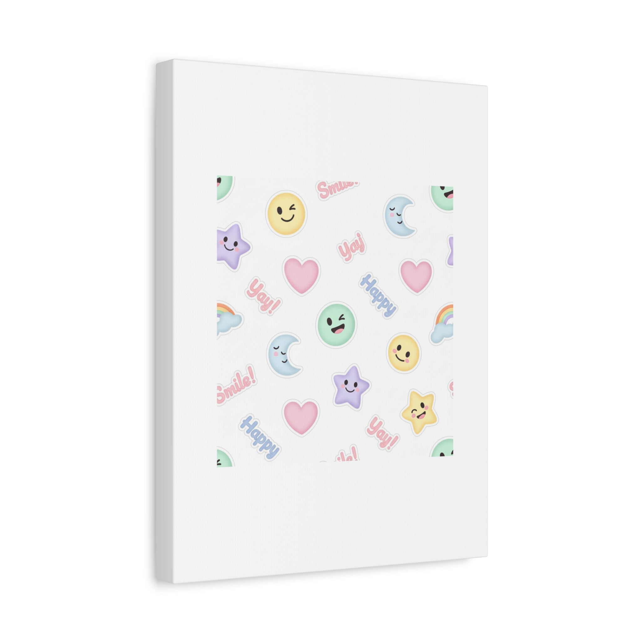 Hand-Drawn Emoticon Pattern Canvas | Cute Emoji Sticker Pastel Print