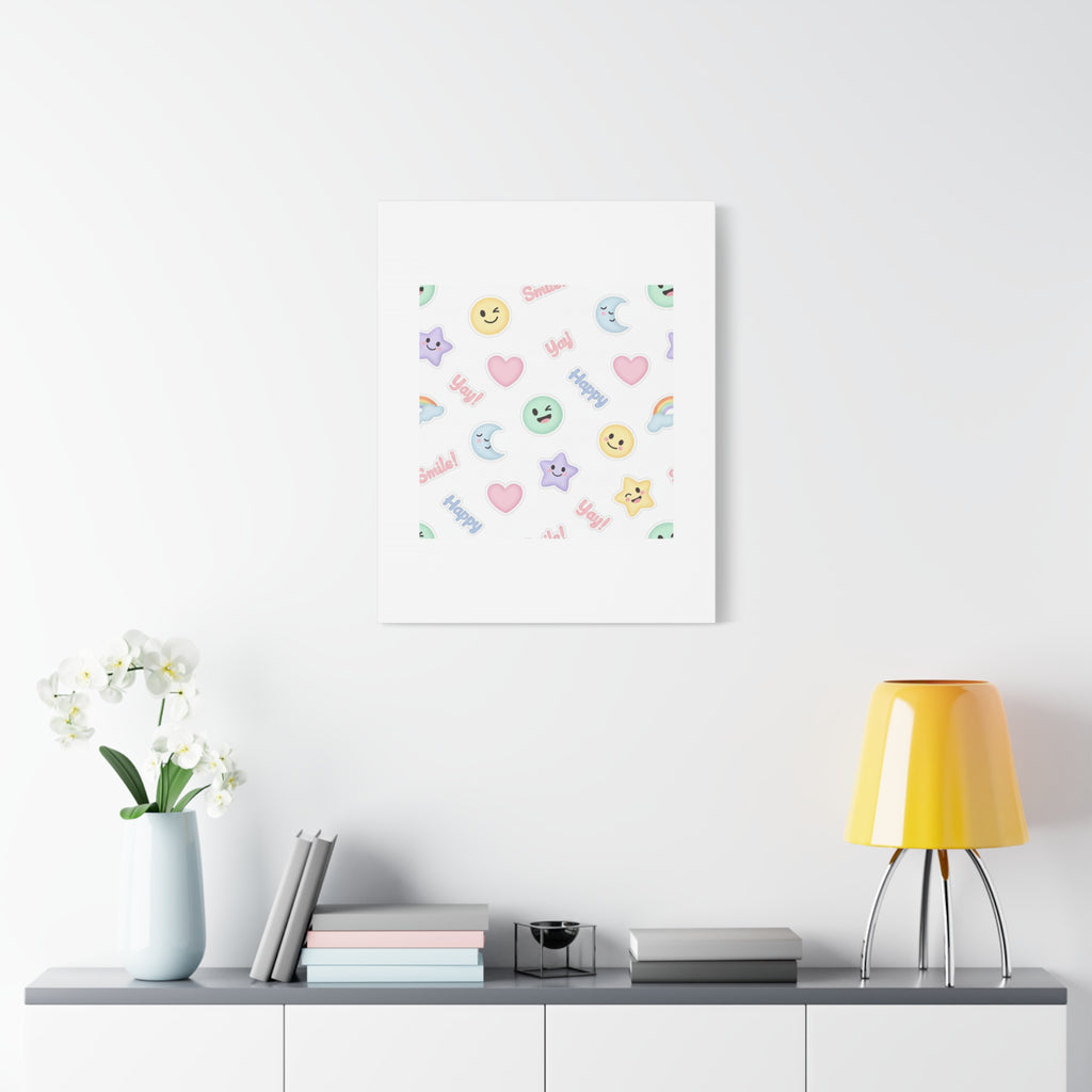 Hand-Drawn Emoticon Pattern Canvas | Cute Emoji Sticker Pastel Print