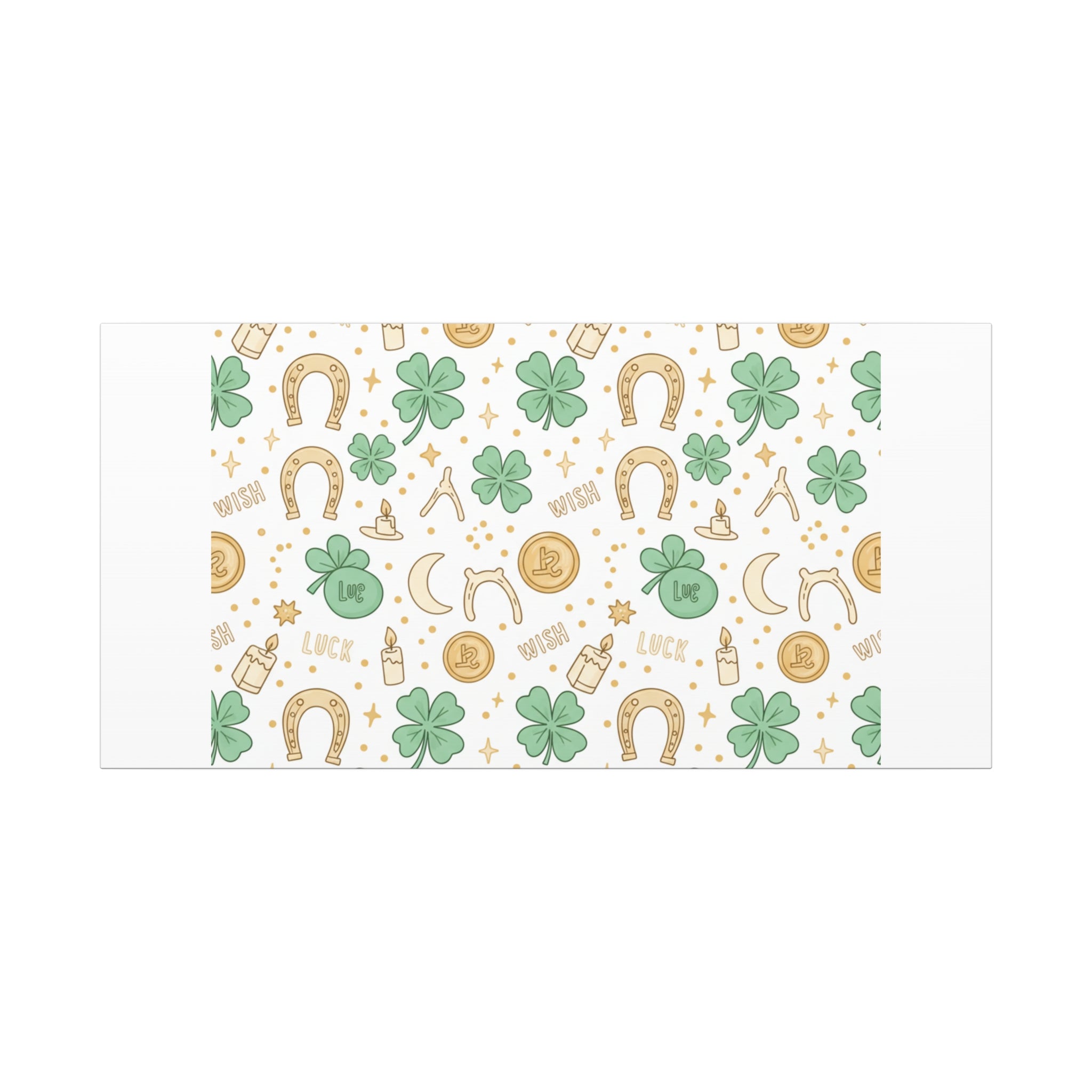 Lucky Charm Sticker Pattern Canvas, Mint Gold Talisman Print