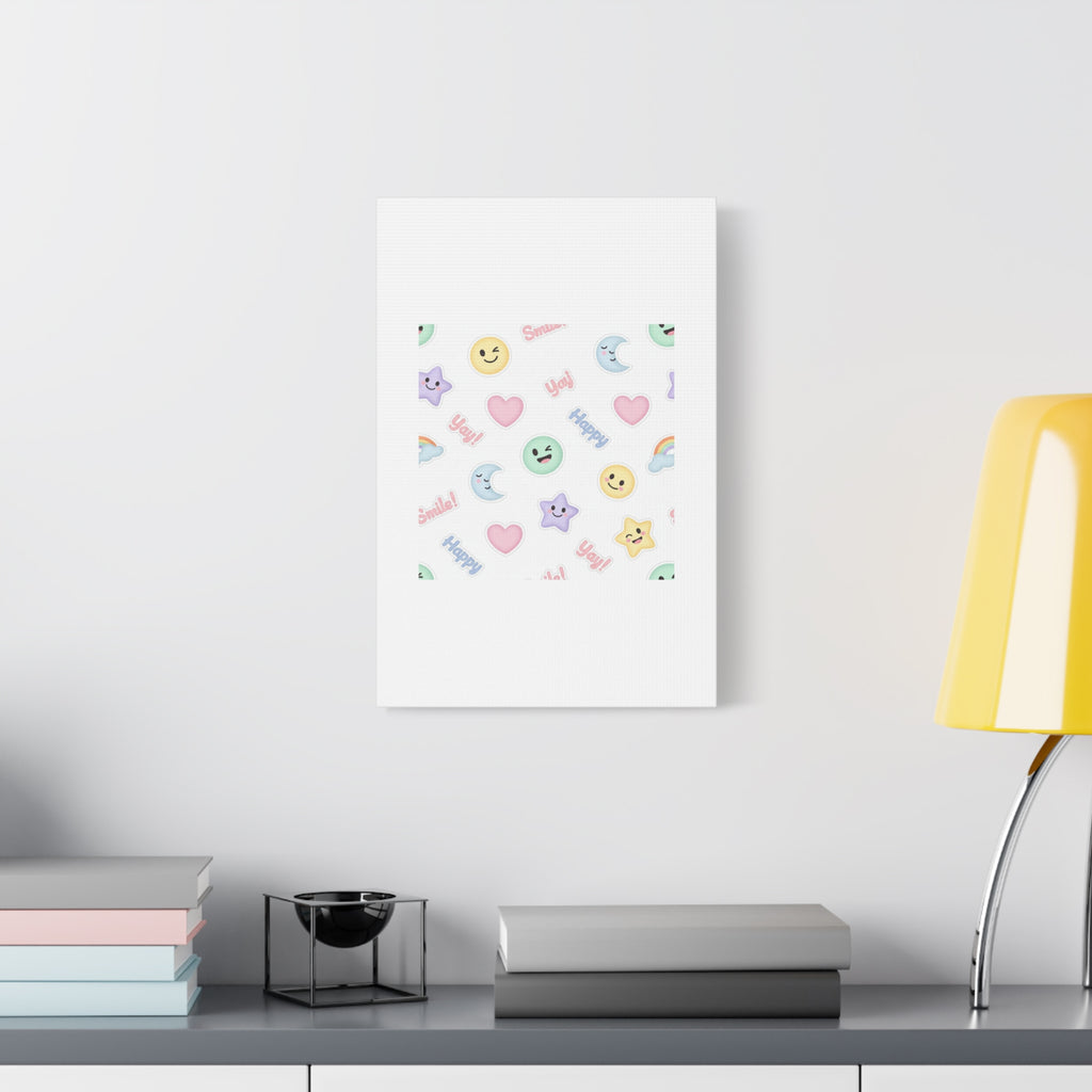 Hand-Drawn Emoticon Pattern Canvas | Cute Emoji Sticker Pastel Print