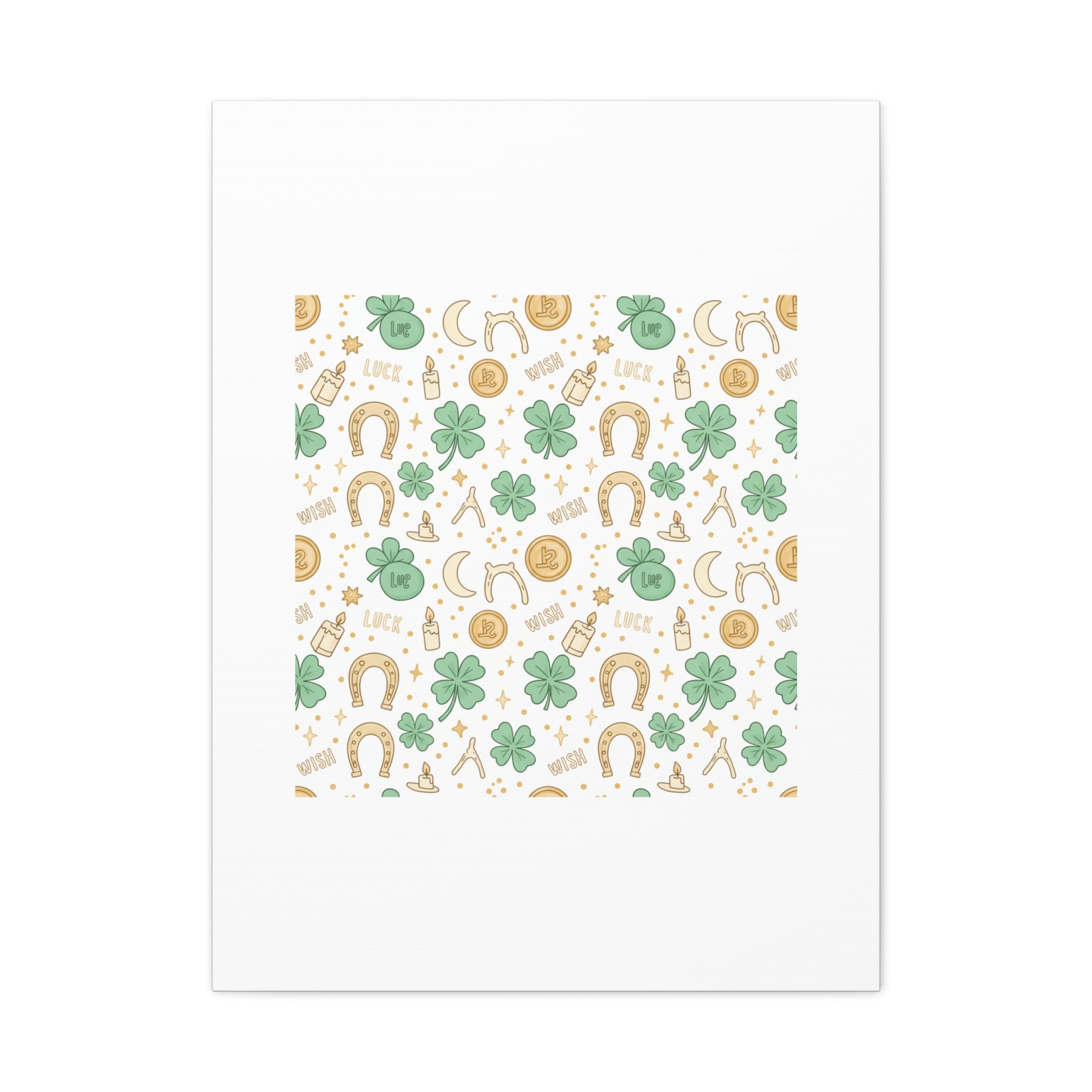 Lucky Charm Sticker Pattern Canvas, Mint Gold Talisman Print