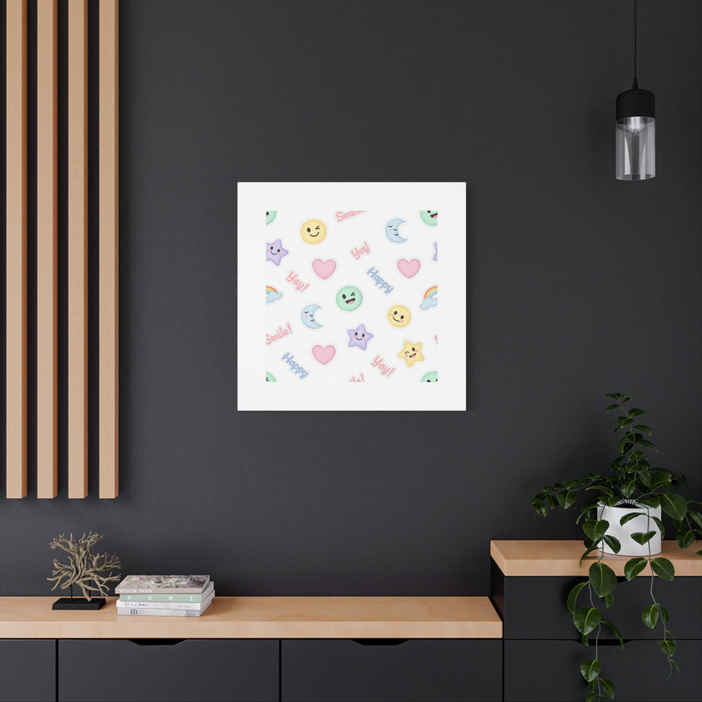 Hand-Drawn Emoticon Pattern Canvas | Cute Emoji Sticker Pastel Print