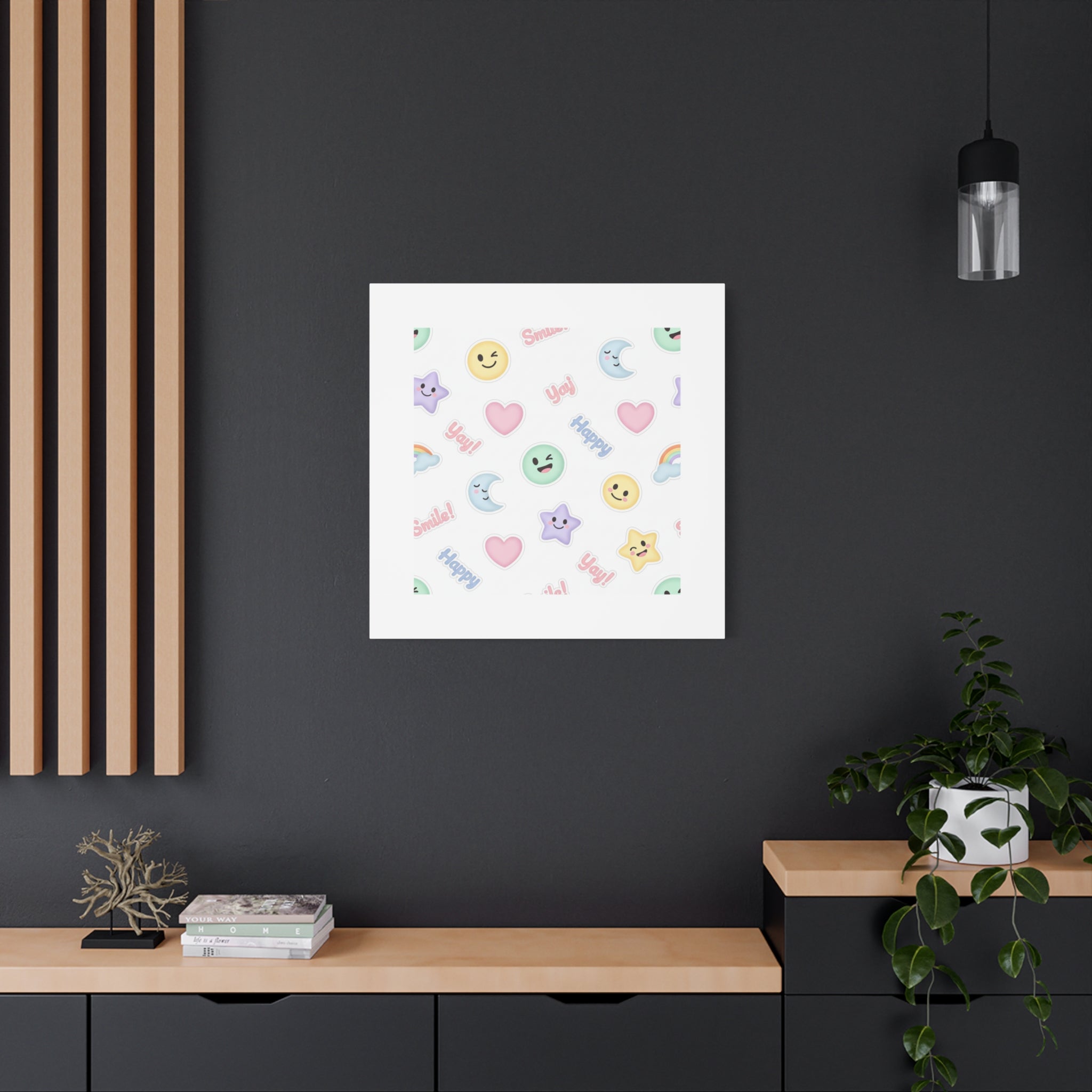 Hand-Drawn Emoticon Pattern Canvas | Cute Emoji Sticker Pastel Print