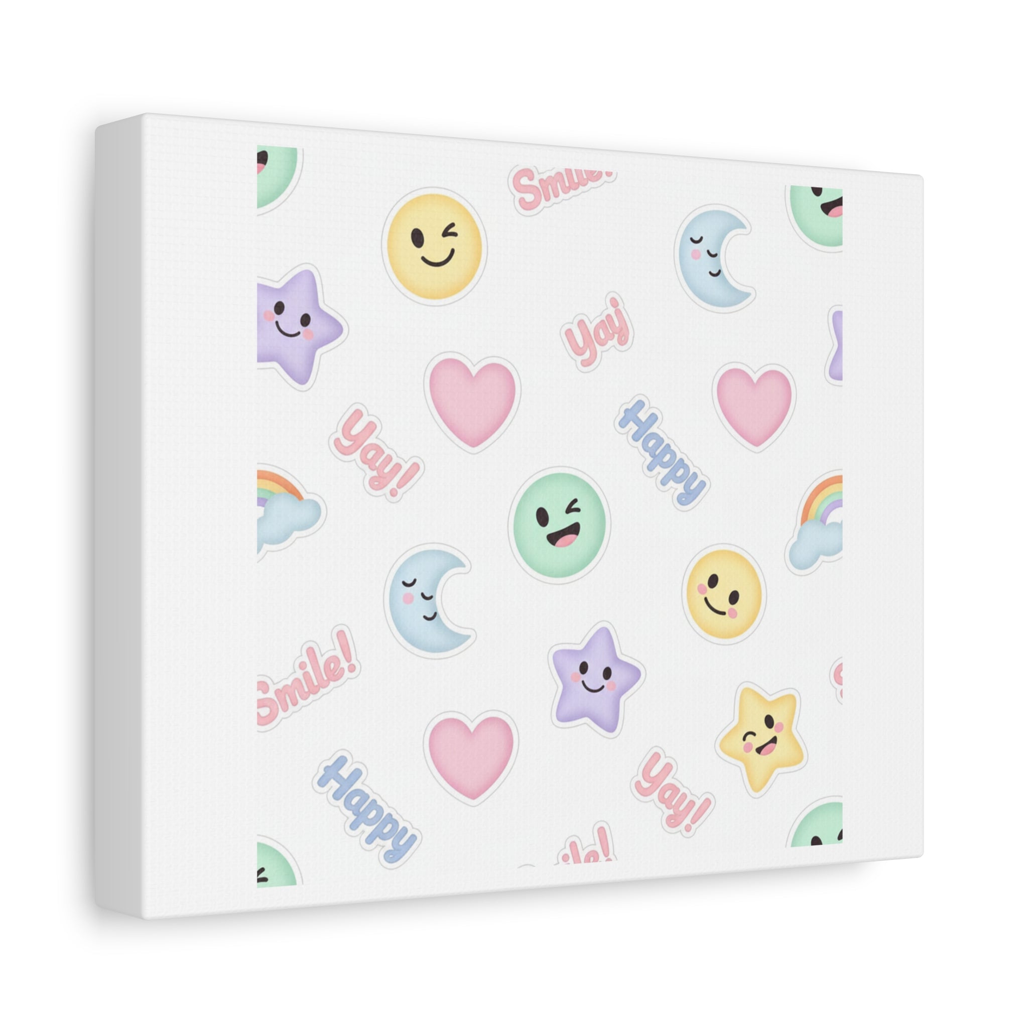 Hand-Drawn Emoticon Pattern Canvas | Cute Emoji Sticker Pastel Print