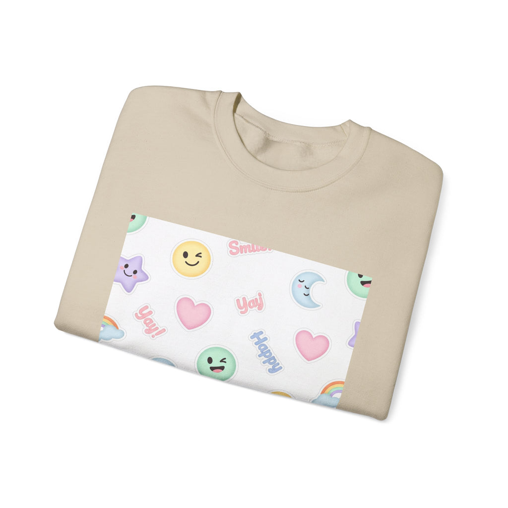 Hand-Drawn Emoticon Pattern Crewneck, pastel sticker emoji repeat print | cute emoticon