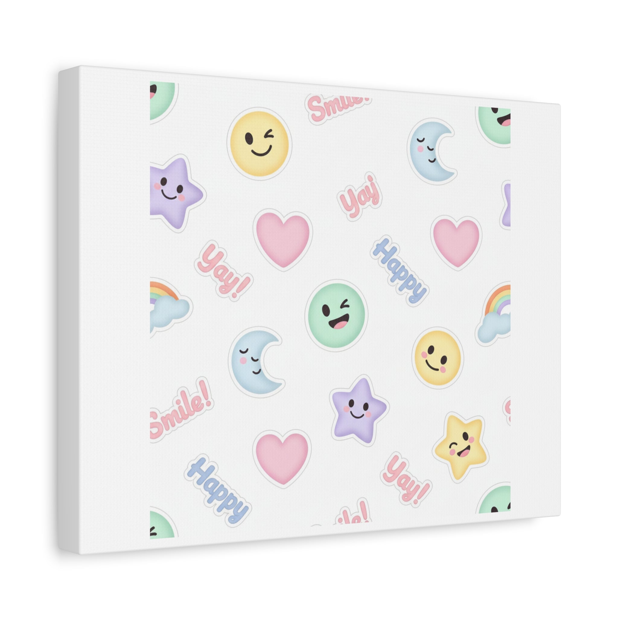 Hand-Drawn Emoticon Pattern Canvas | Cute Emoji Sticker Pastel Print