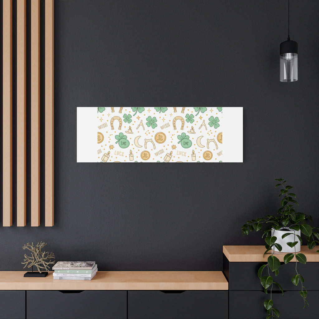 Lucky Charm Sticker Pattern Canvas, Mint Gold Talisman Print