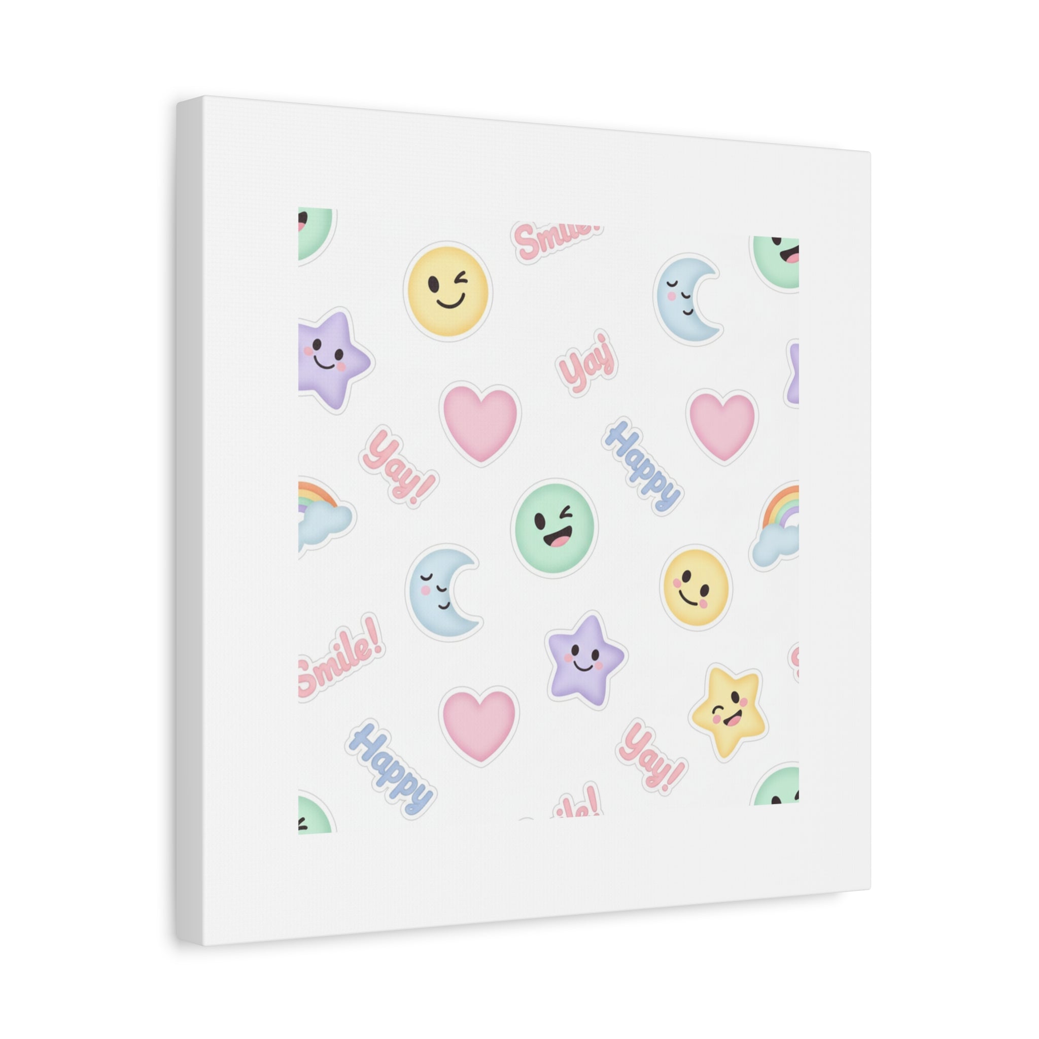 Hand-Drawn Emoticon Pattern Canvas | Cute Emoji Sticker Pastel Print