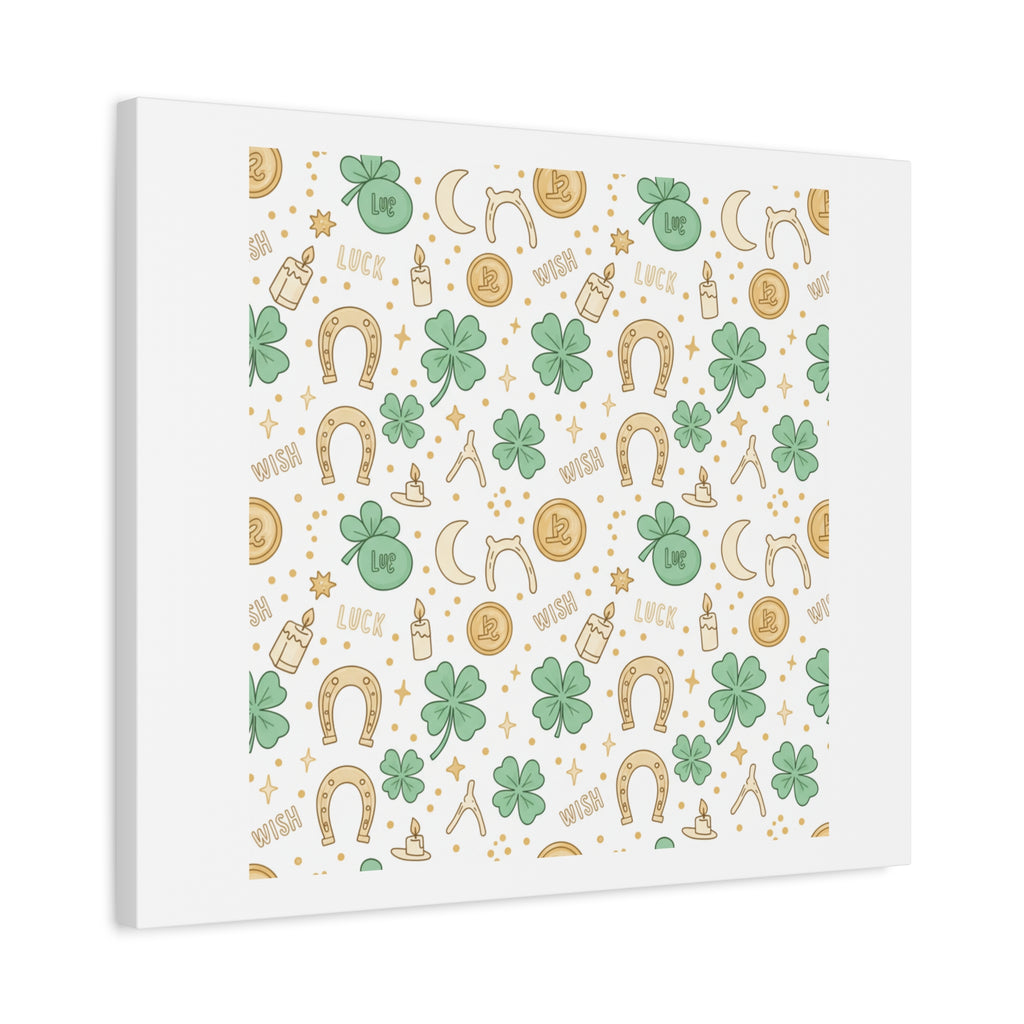 Lucky Charm Sticker Pattern Canvas, Mint Gold Talisman Print
