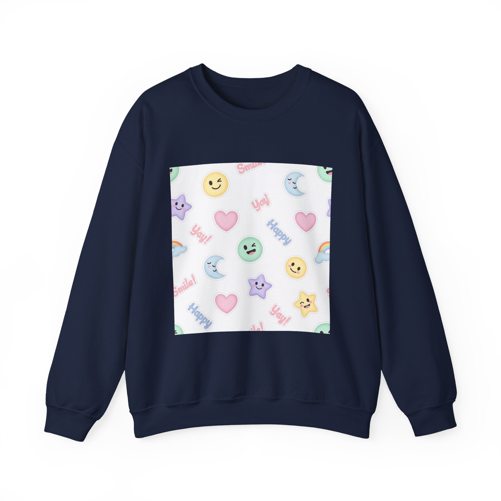 Hand-Drawn Emoticon Pattern Crewneck, pastel sticker emoji repeat print | cute emoticon