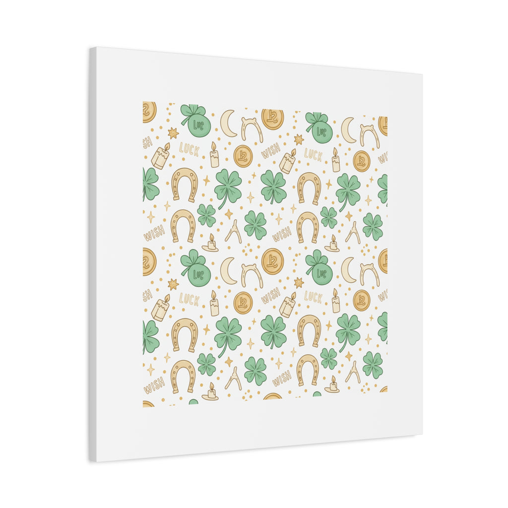 Lucky Charm Sticker Pattern Canvas, Mint Gold Talisman Print
