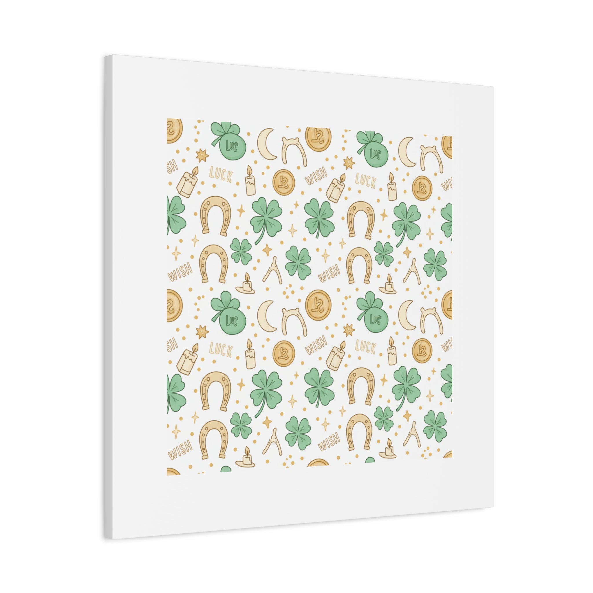 Lucky Charm Sticker Pattern Canvas, Mint Gold Talisman Print