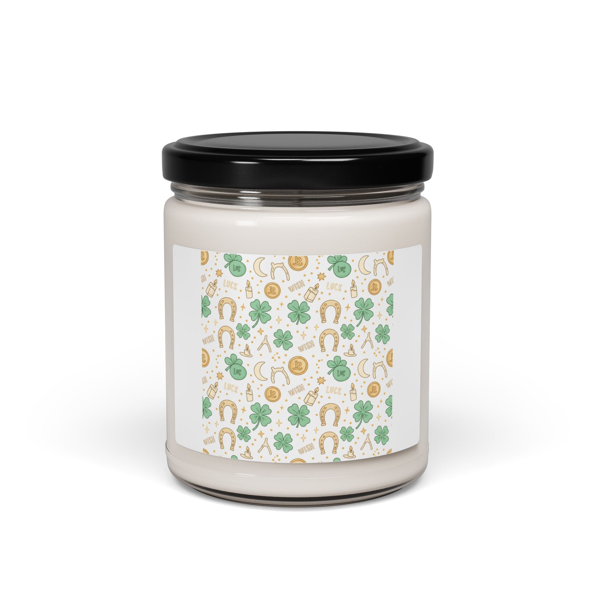 Lucky Charm Sticker Pattern Candle | Soy Candle, Mint Gold Talisman Print