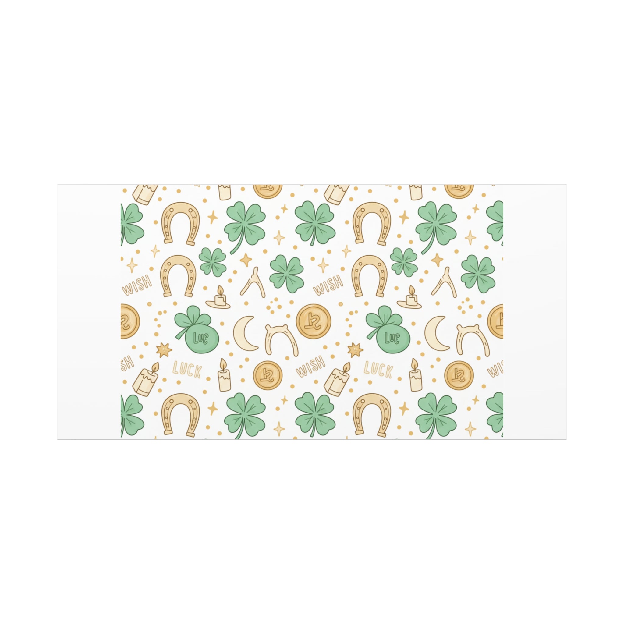 Lucky Charm Sticker Pattern Canvas, Mint Gold Talisman Print