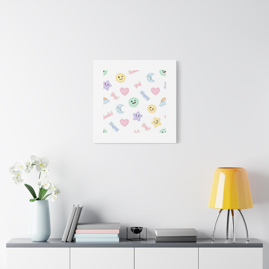 Hand-Drawn Emoticon Pattern Canvas | Cute Emoji Sticker Pastel Print