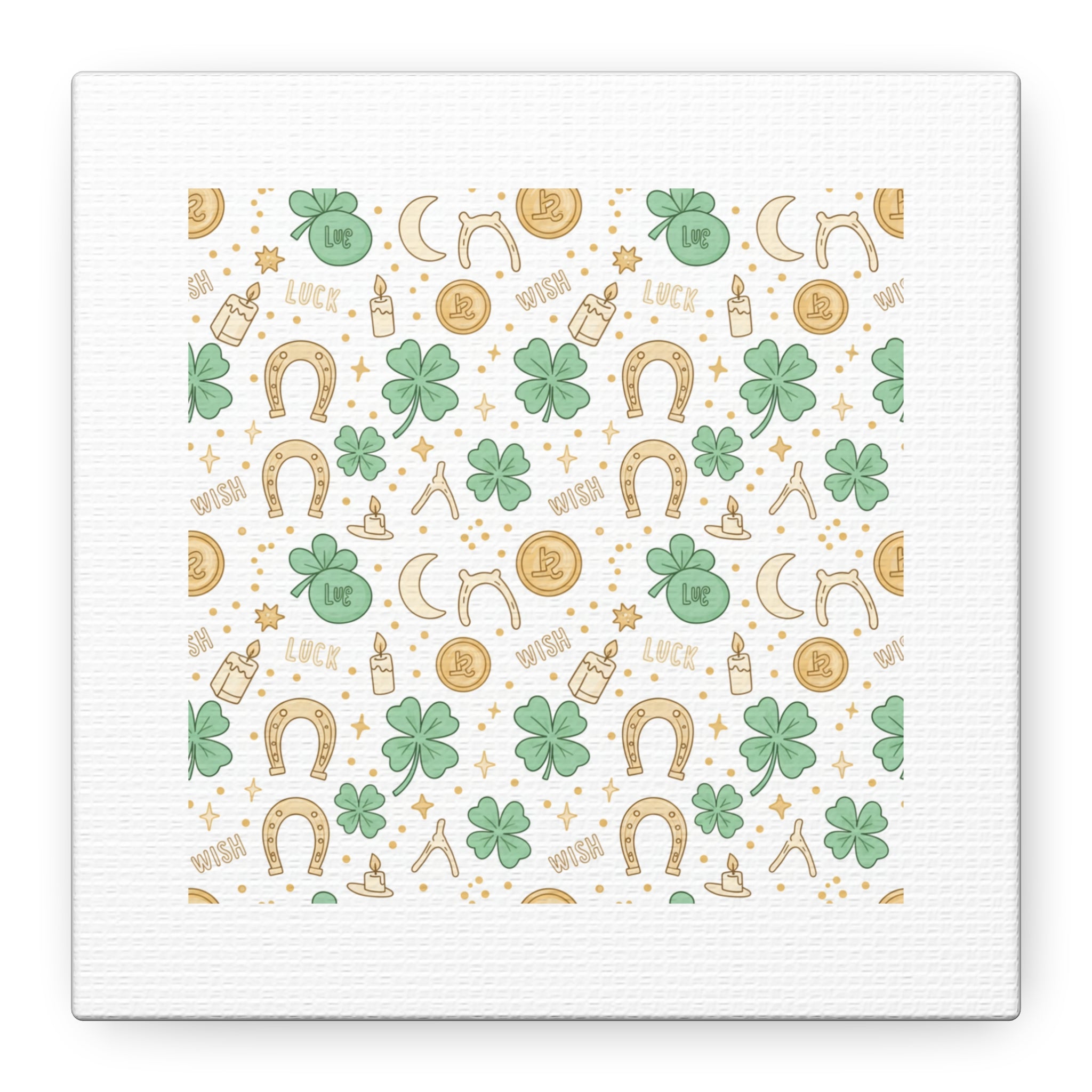 Lucky Charm Sticker Pattern Canvas, Mint Gold Talisman Print